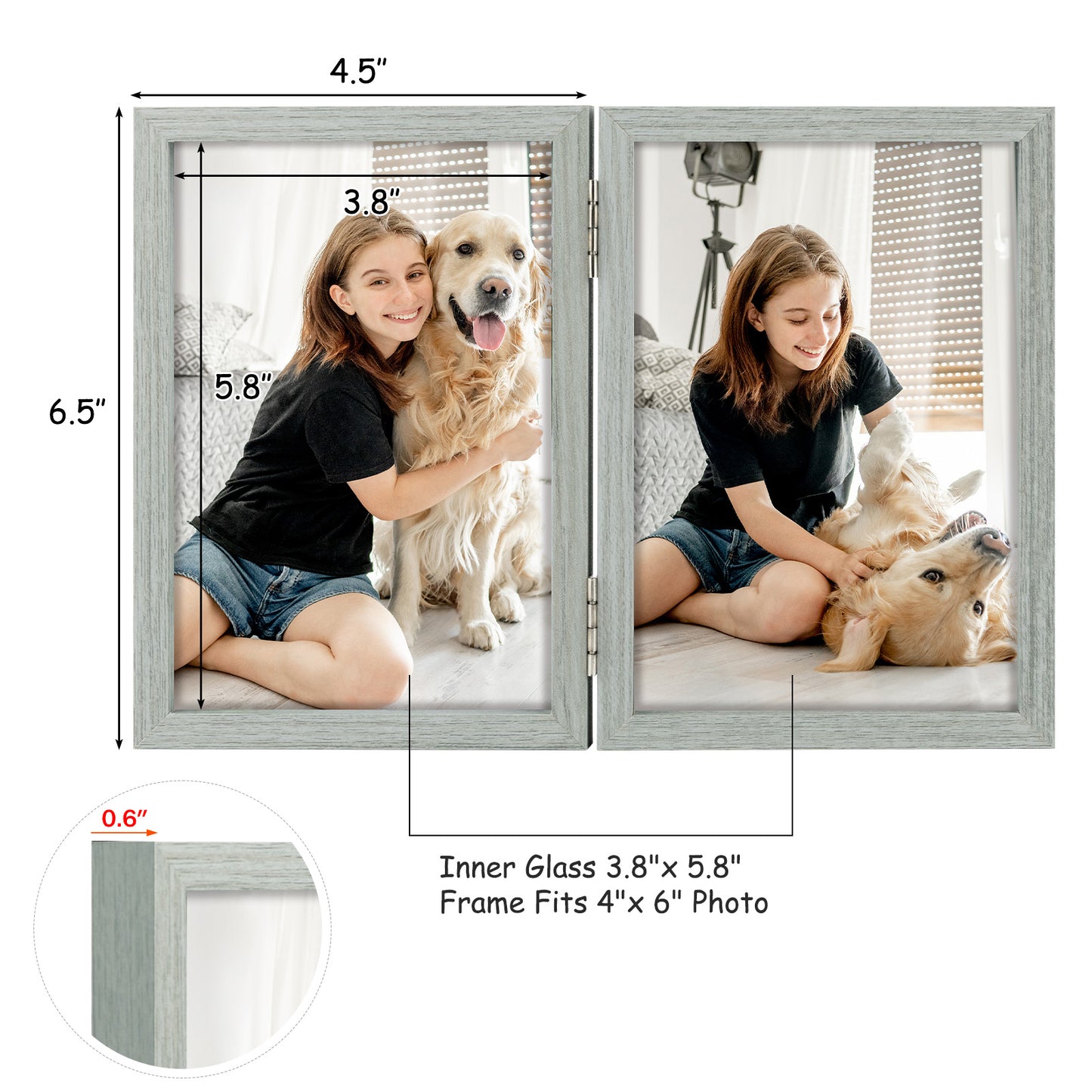 Clearance 4x6 Grey Double Picture Frame (10 Pcs Per Box)