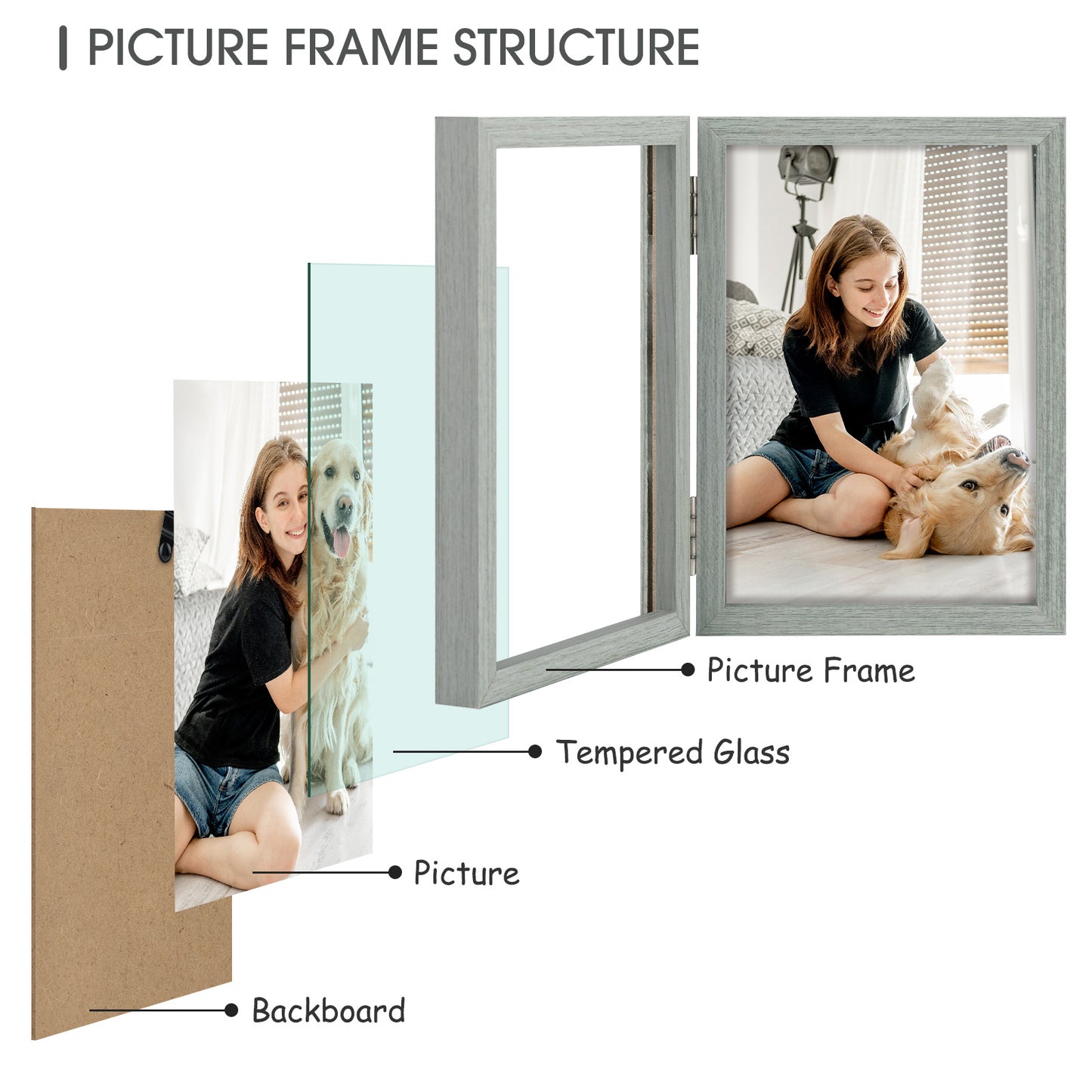 Clearance 4x6 Grey Double Picture Frame (10 Pcs Per Box)