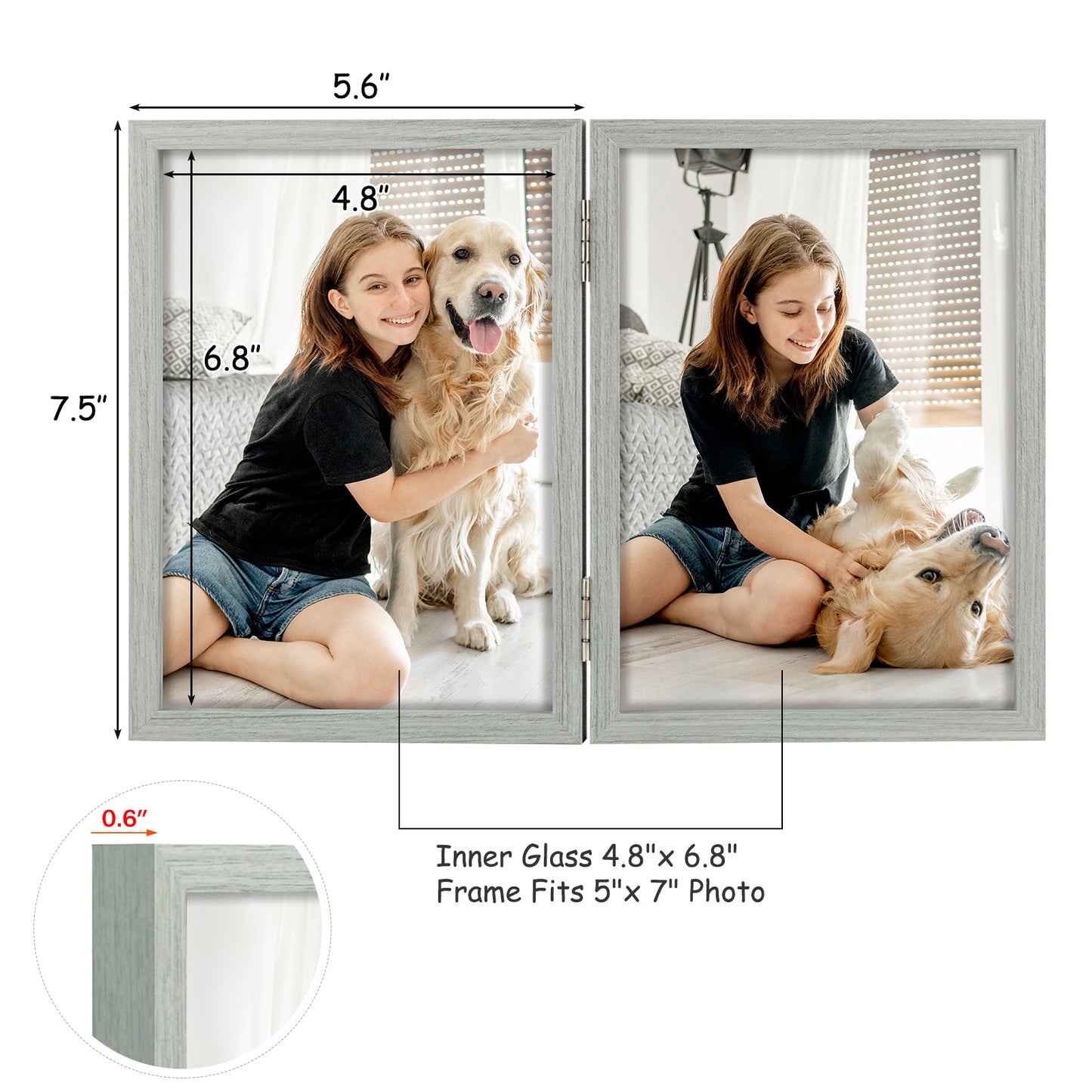 Clearance 5x7 Grey Double Picture Frame (10 Pcs Per Box)