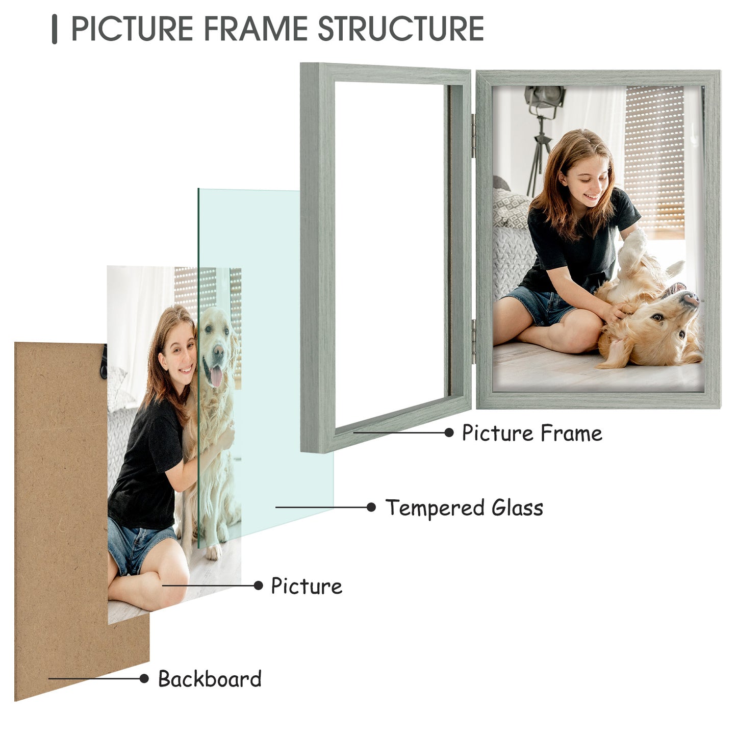 Clearance 5x7 Grey Double Picture Frame (10 Pcs Per Box)