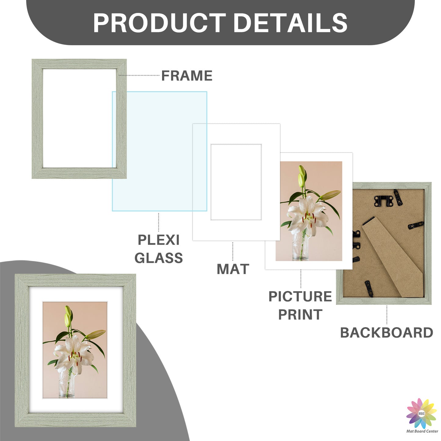 Clearance 6x8 Picture Frame for 4x6 Photo with White Mat and Plexiglass (36 Pcs Per Box)