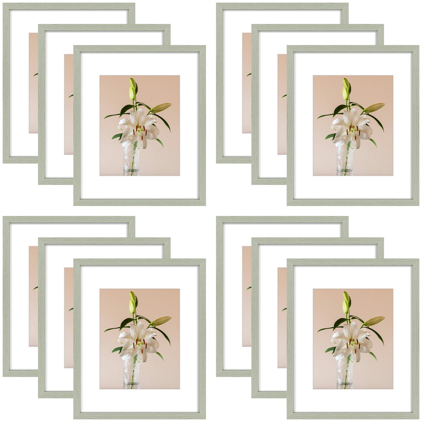 Clearance 16x20 Picture Frames for 11x14 Photo with White Mat and Plexiglass (12 Pcs Per Box) Light Grey