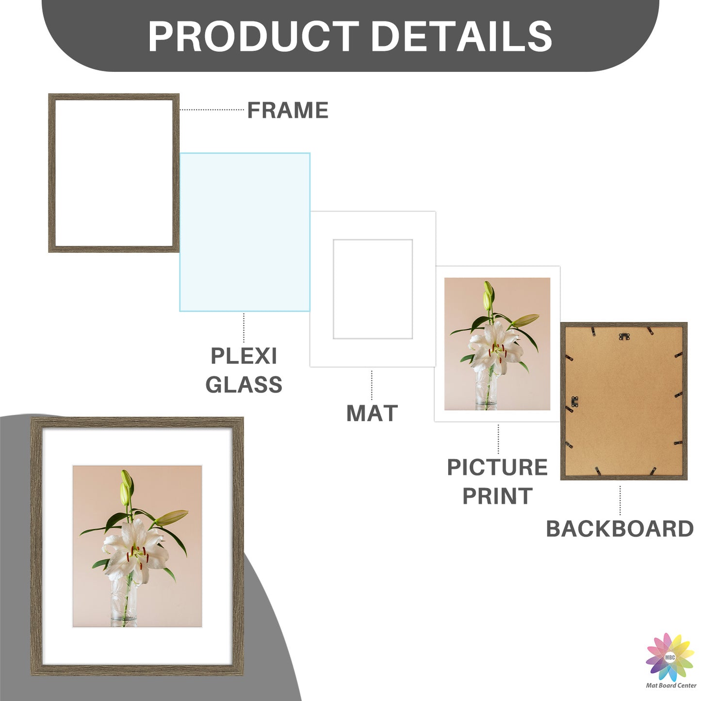 Clearance 16x20 Picture Frames for 11x14 Photo with White Mat and Plexiglass (12 Pcs Per Box)