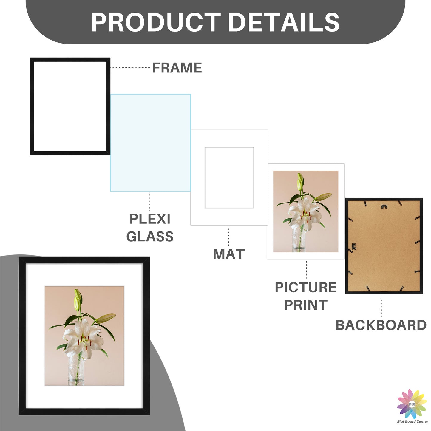 Clearance 16x20 Picture Frames for 11x14 Photo with White Mat and Plexiglass (9 Pcs Per Box)