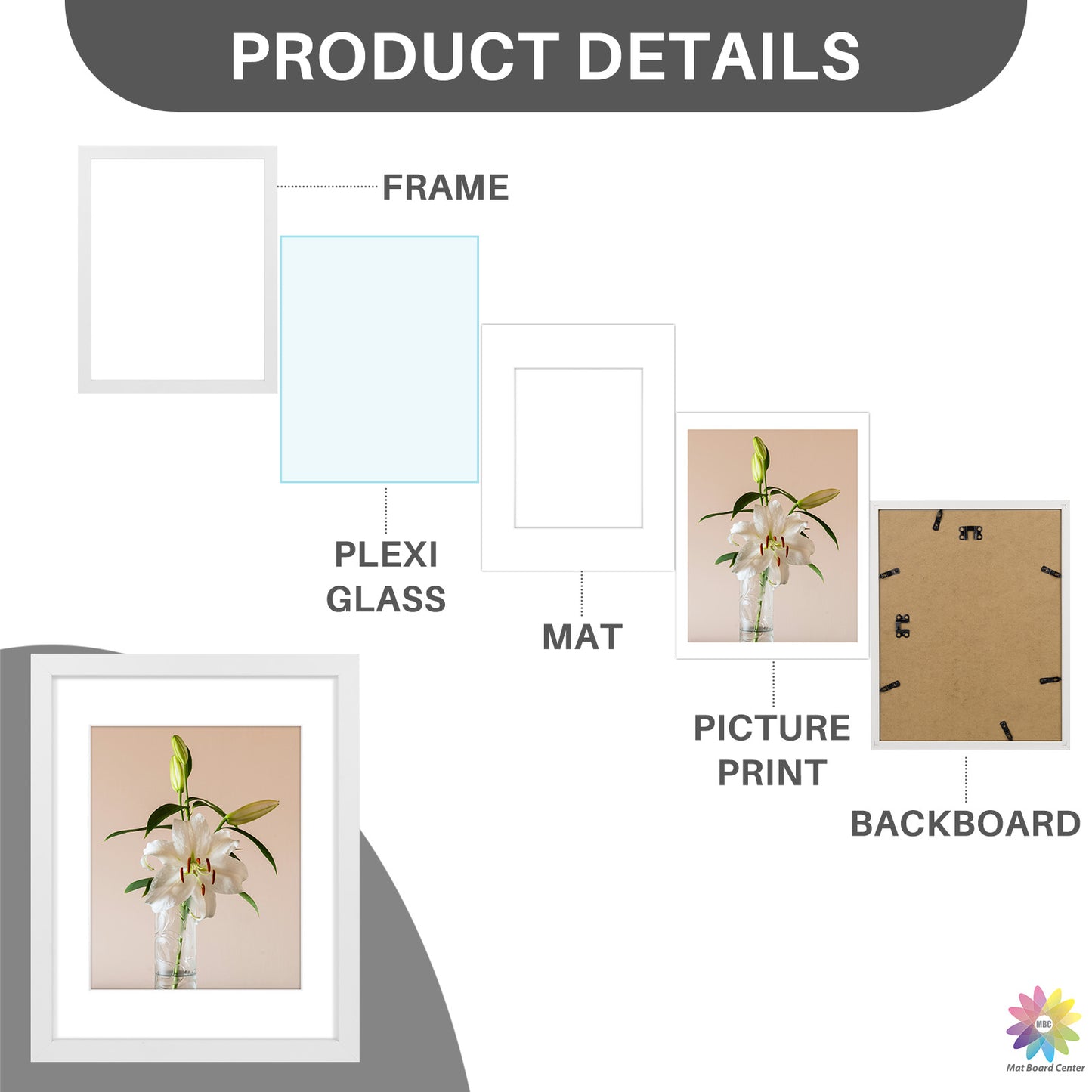 Clearance 11x14 Picture Frame for 8x10 Photo with White Mat and Plexiglass (18 Pcs Per Box)