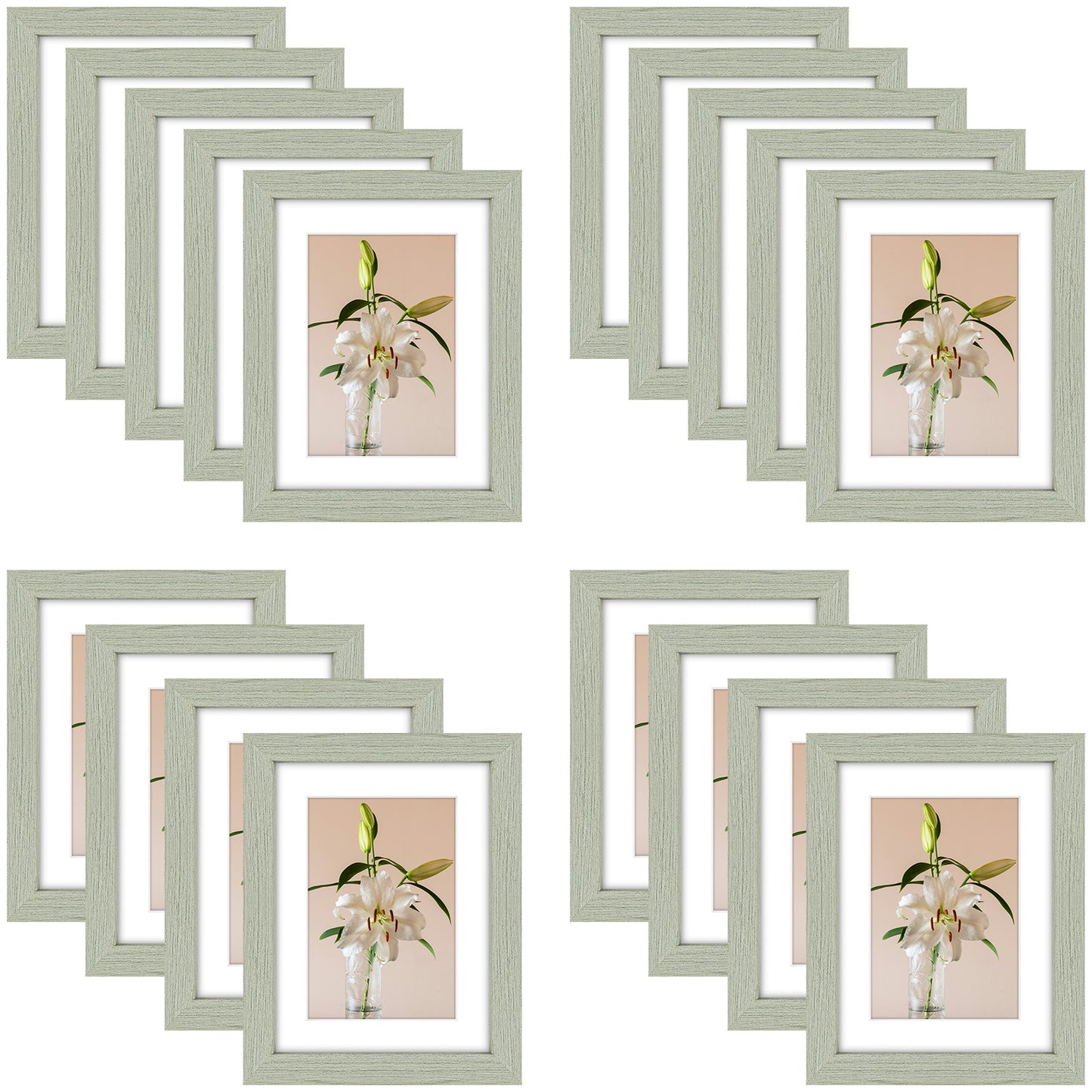 Clearance 6x8 Picture Frame for 4x6 Photo with White Mat and Plexiglass Light Grey (18 Pcs Per Box)