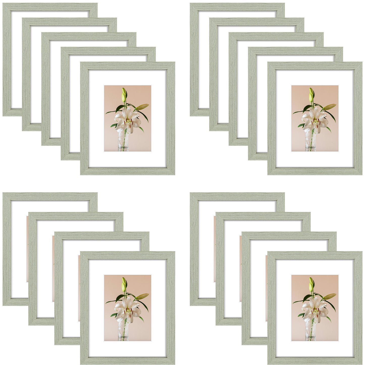 Clearance 8x10 Picture Frames for 5x7 Photo with White Mat and Plexiglass (18 Pcs Per Box) Light Grey