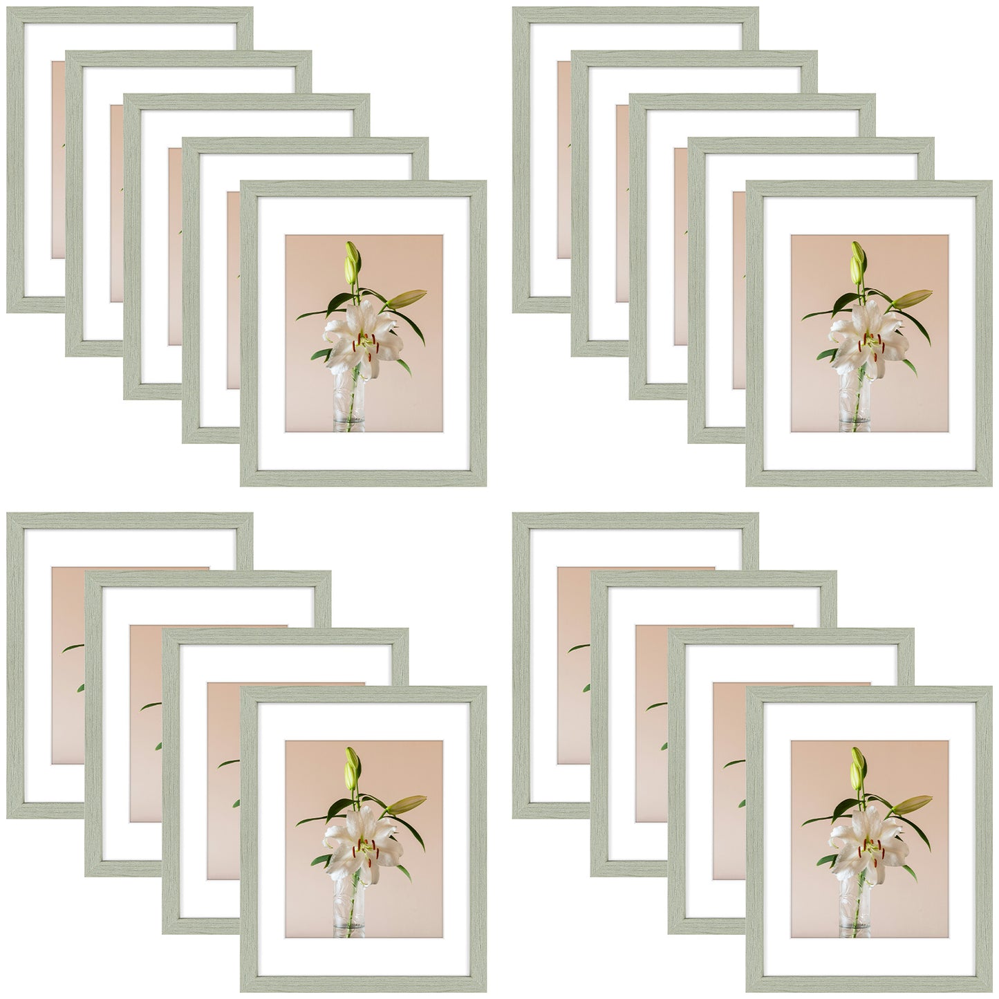 Clearance 11x14 Picture Frame for 8x10 Photo with White Mat and Plexiglass (18 Pcs Per Box) Light Grey