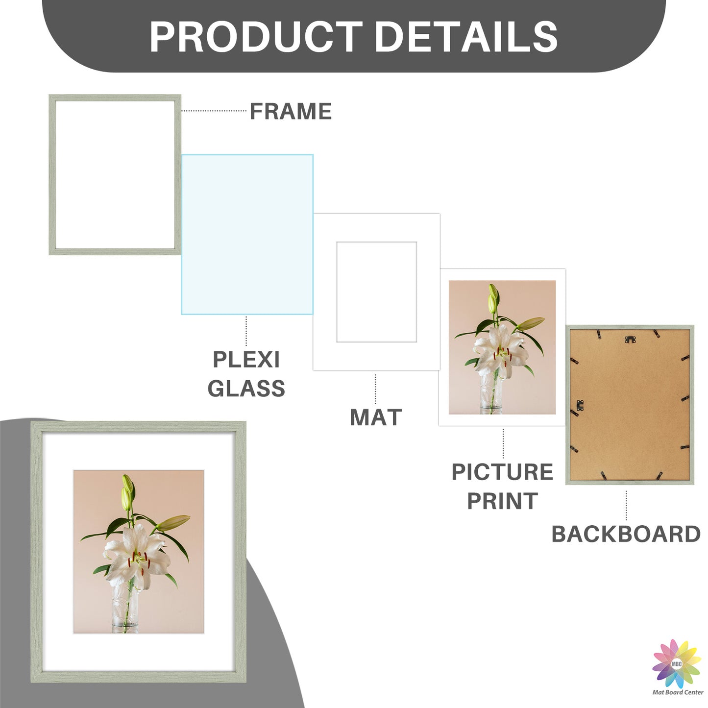 Clearance 16x20 Picture Frames for 11x14 Photo with White Mat and Plexiglass (9 Pcs Per Box)
