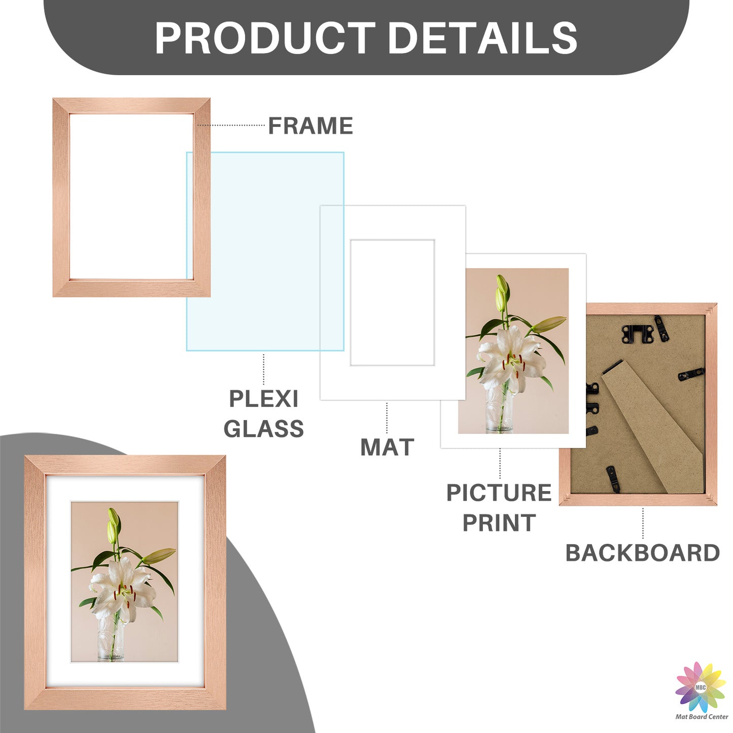 Clearance 6x8 Picture Frames for 4x6 Photo with White Mat and Plexiglass