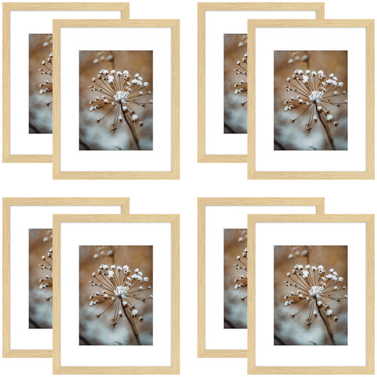 8.5x11 Picture Frame For 6x8 Picture With White Mat and Plexiglass Beige (8 Pcs per Box)