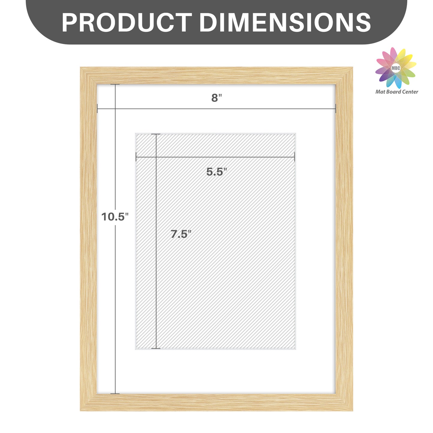 8.5x11 Picture Frame For 6x8 Picture With White Mat and Plexiglass Beige (8 Pcs per Box)