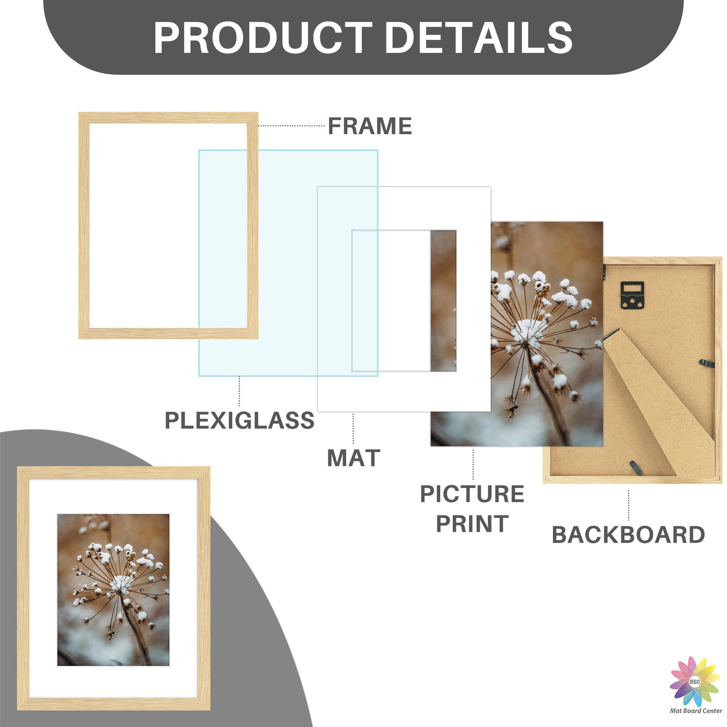 8.5x11 Picture Frame For 6x8 Picture With White Mat and Plexiglass Beige (8 Pcs per Box)