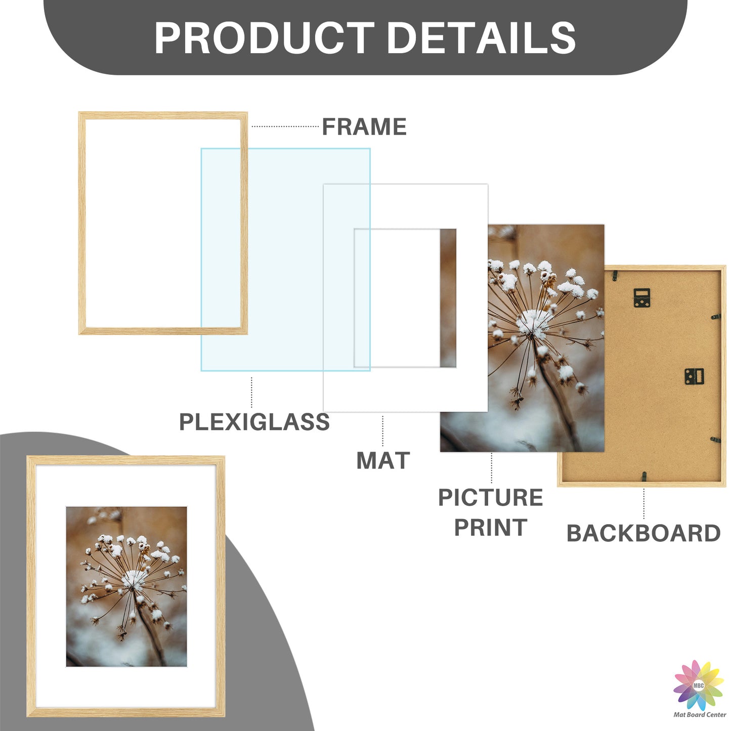 12x16 Picture Frame For 8.5x11 Picture With White Mat and Plexiglass Beige (8 Pcs per Box)