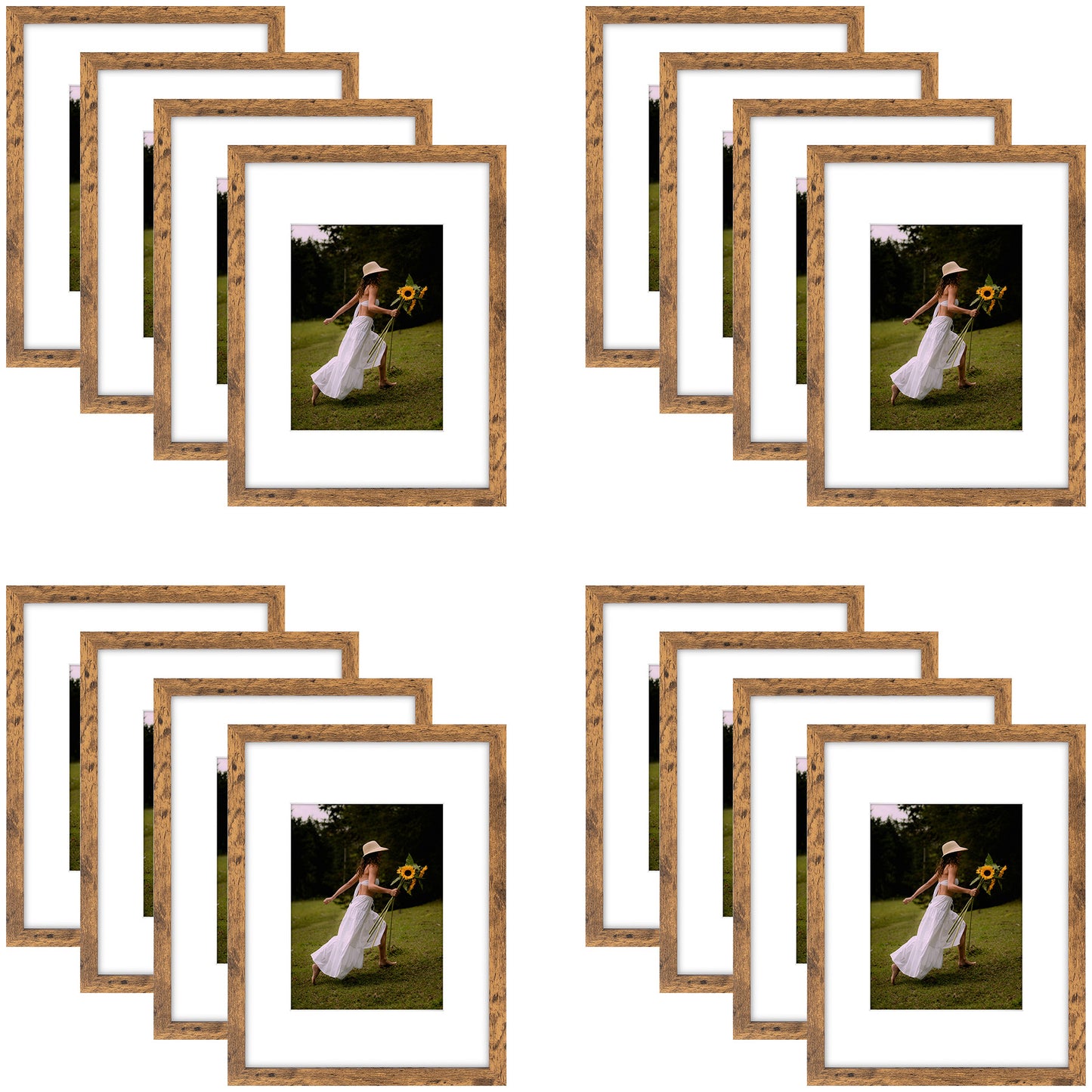 9x12 Picture Frame for 6x8 Photo with White Mat and Plexiglass (16 Pcs per Box) Brown