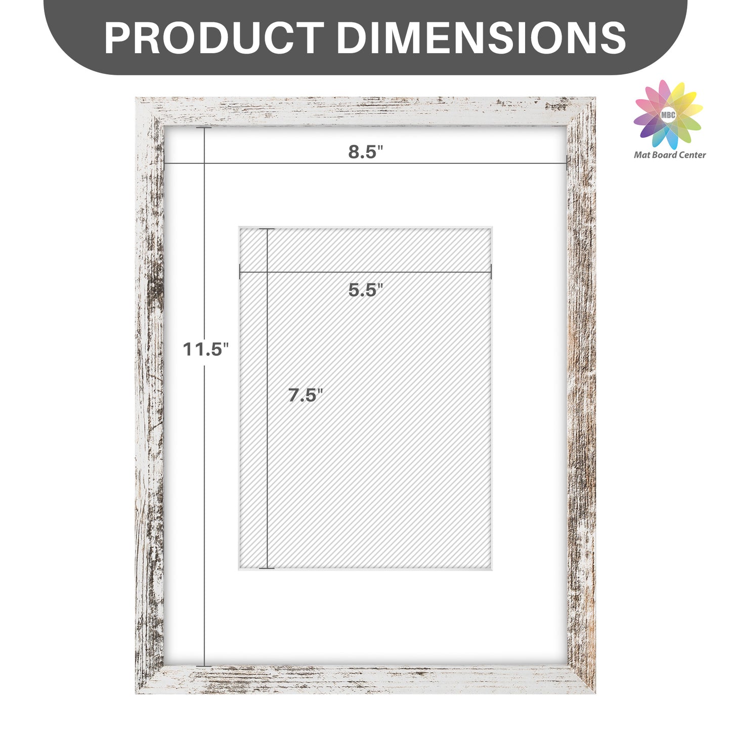9x12 Rustic White Picture Frame for 6x8 Photo with White Mat and Plexiglass (16 Pcs per Box)