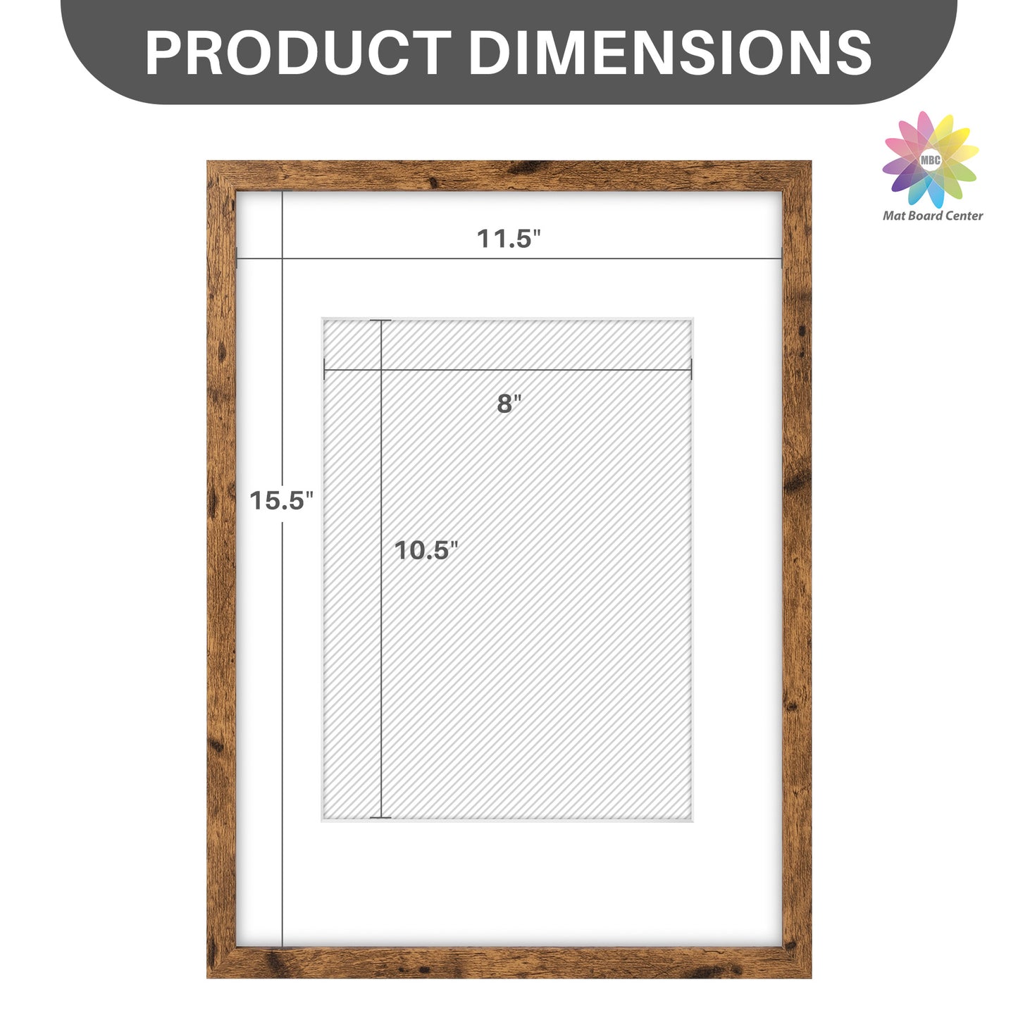 12x16 Brown Picture Frame for 8.5x11 Photo with White Mat and Plexiglass (16 Pcs per Box)