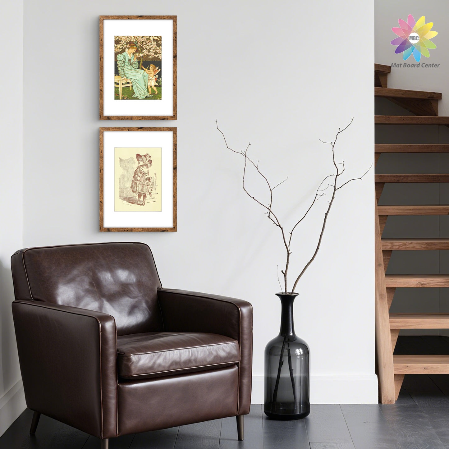 12x16 Brown Picture Frame for 8.5x11 Photo with White Mat and Plexiglass (16 Pcs per Box)