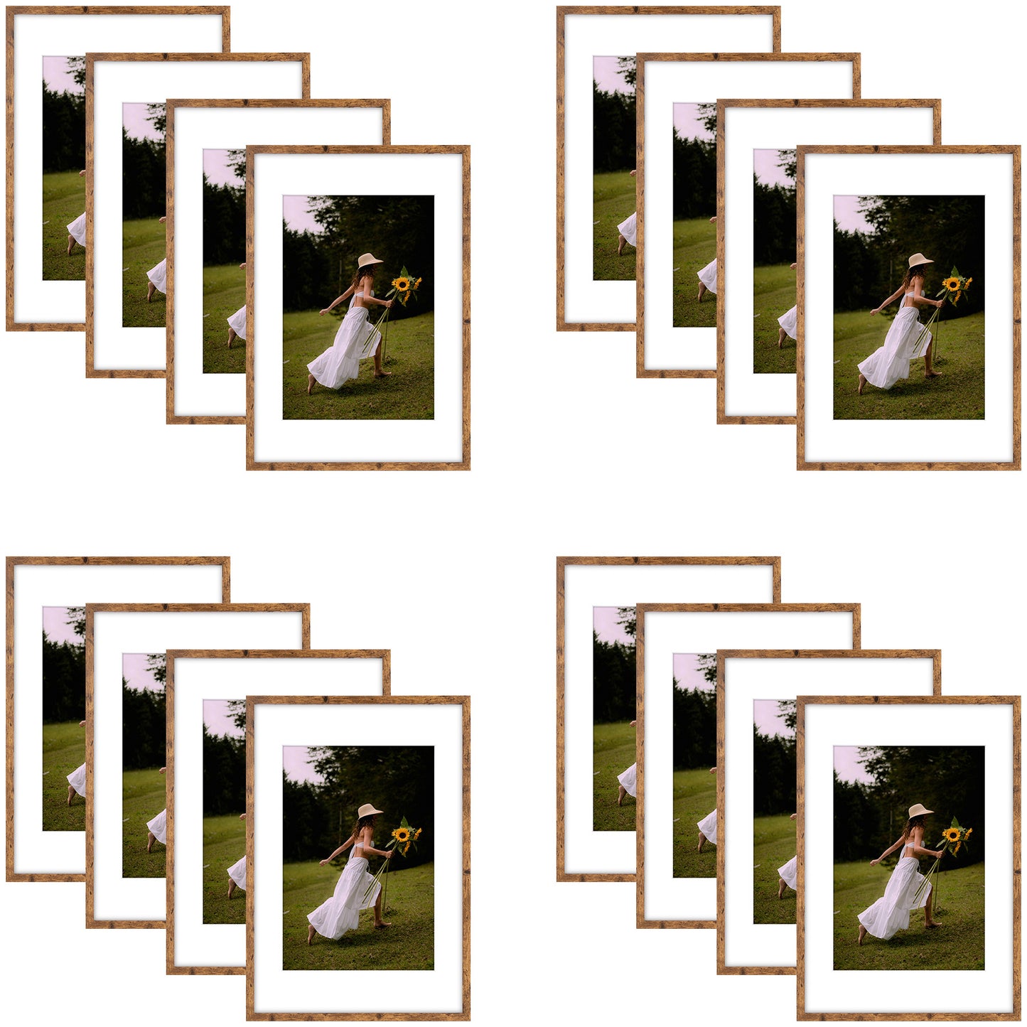 16x24 Picture Frame for 12x18 Photo with White Mat and Plexiglass (16 Pcs per Box) Brown