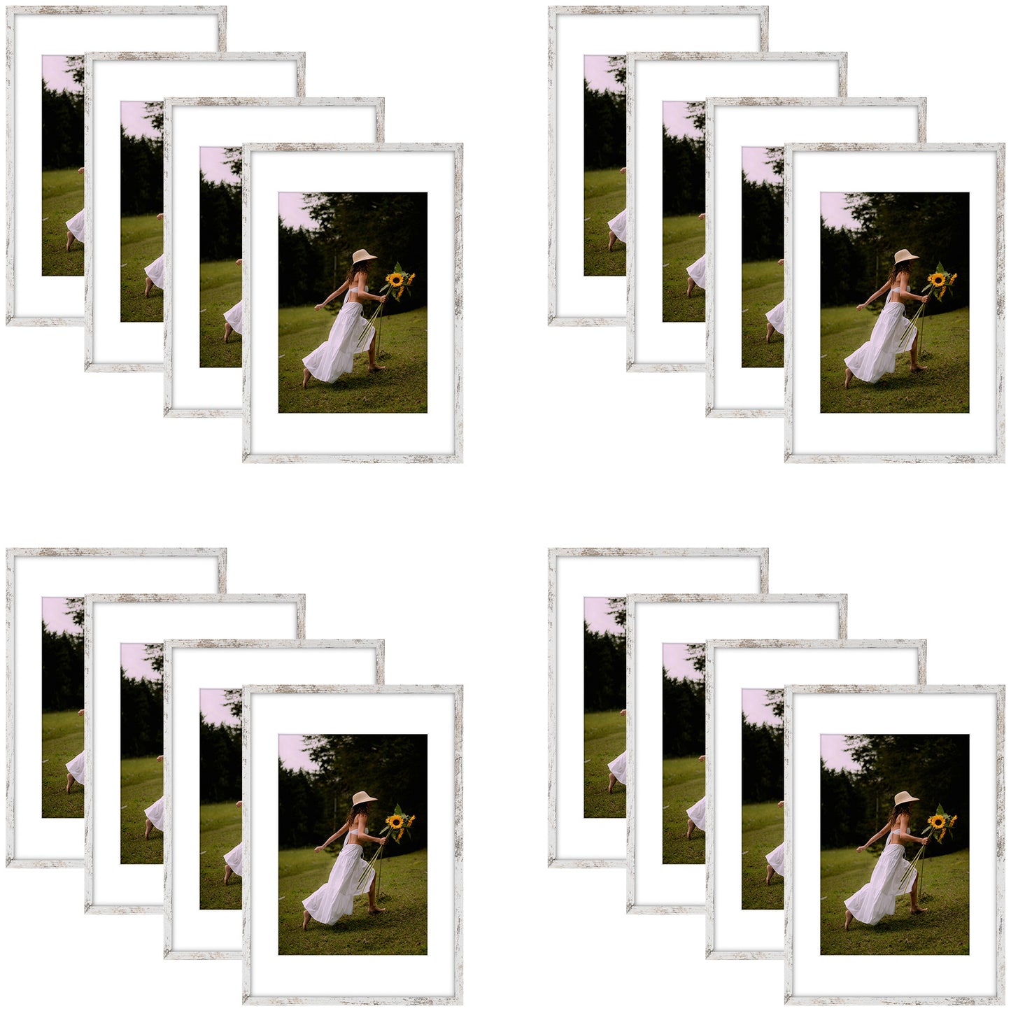 16x24 Picture Frame for 12x18 Photo with White Mat and Plexiglass (16 Pcs per Box) Rustic White