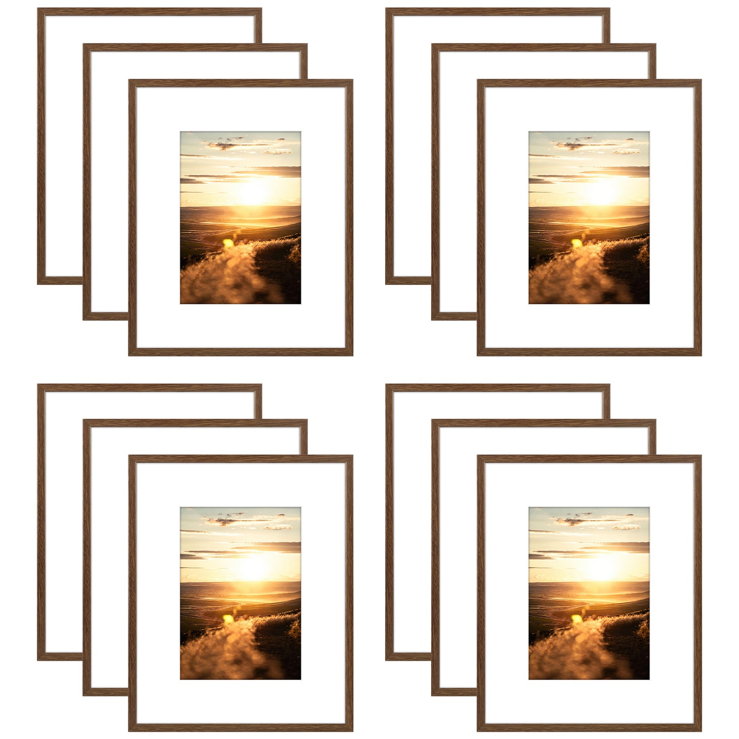 Clearance 8x10 Aluminum Picture Frames with White Mat for 5x7 Photo (12 Pcs Per Box) Brown