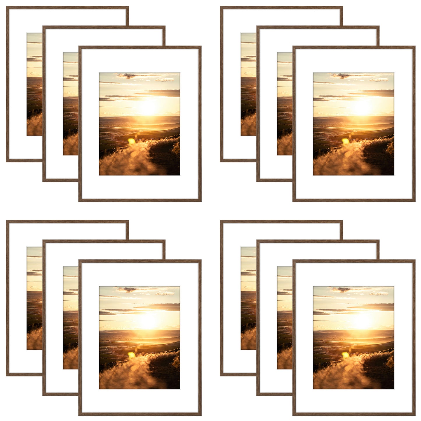 Clearance 11x14 Aluminum Picture Frames with White Mat for 8x10 Photo (12 Pcs Per Box) Brown