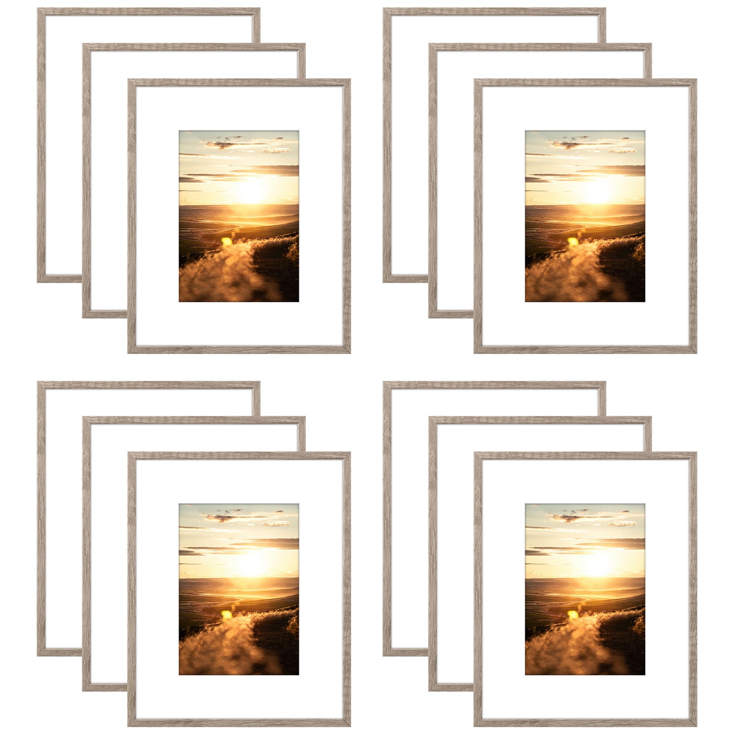Clearance 11x14 Aluminum Picture Frames with White Mat for 8x10 Photo (12 Pcs Per Box) Grey