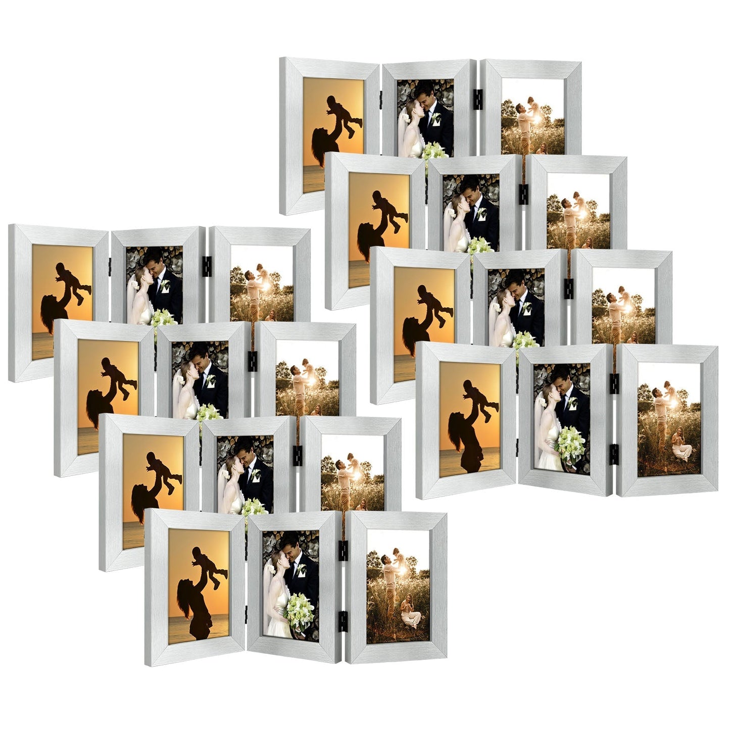 Three Picture Frame for Three 4x6 Pictures (8 Pcs per Box) Silver