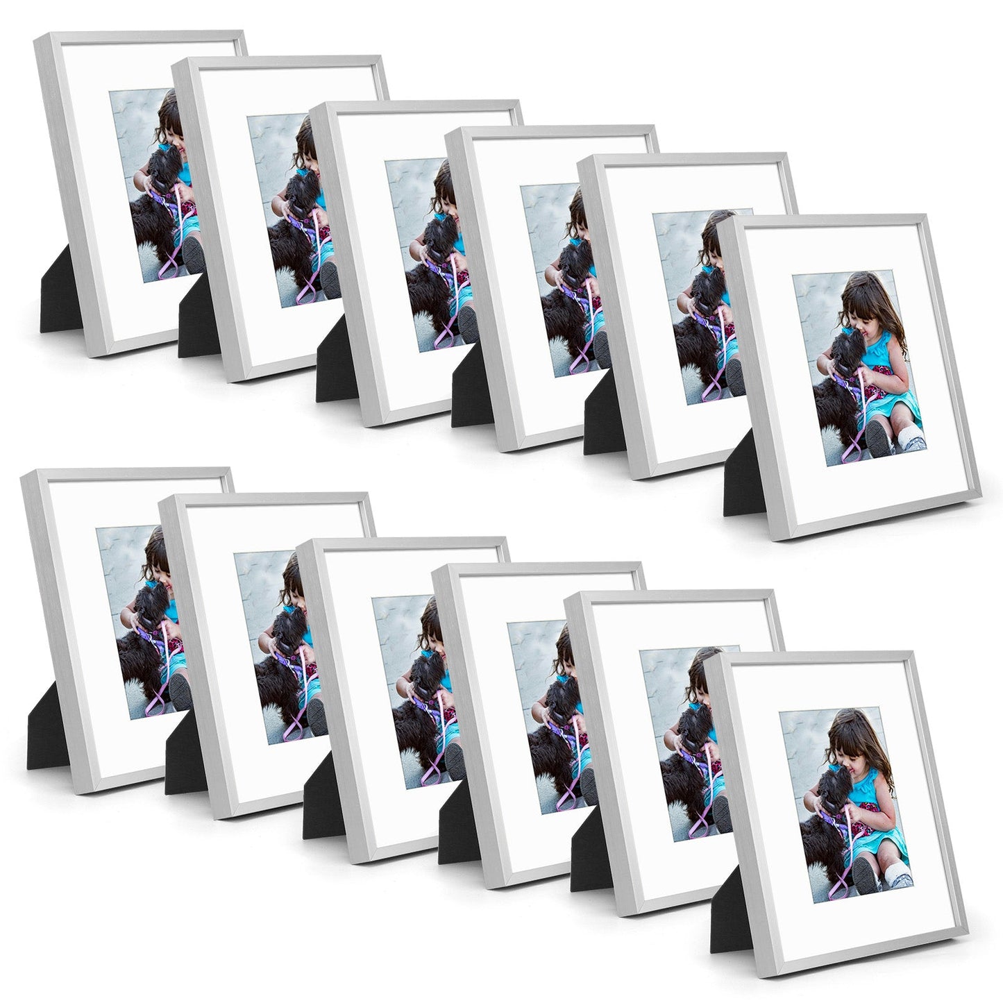 8x10 Metal Frame for 5x7 photo with White Mat (12 Pcs Per Box) Silver