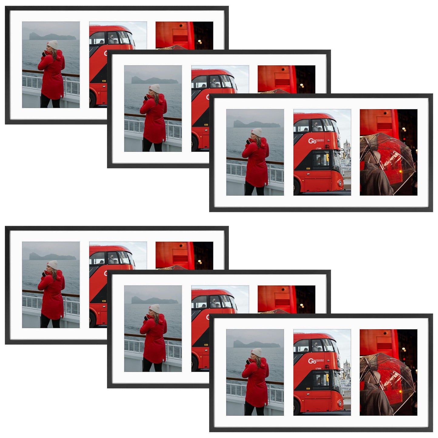 8.5x16.3 Collage Picture Frame for Three 5x7 Photos (6 Pcs Per Box) Black