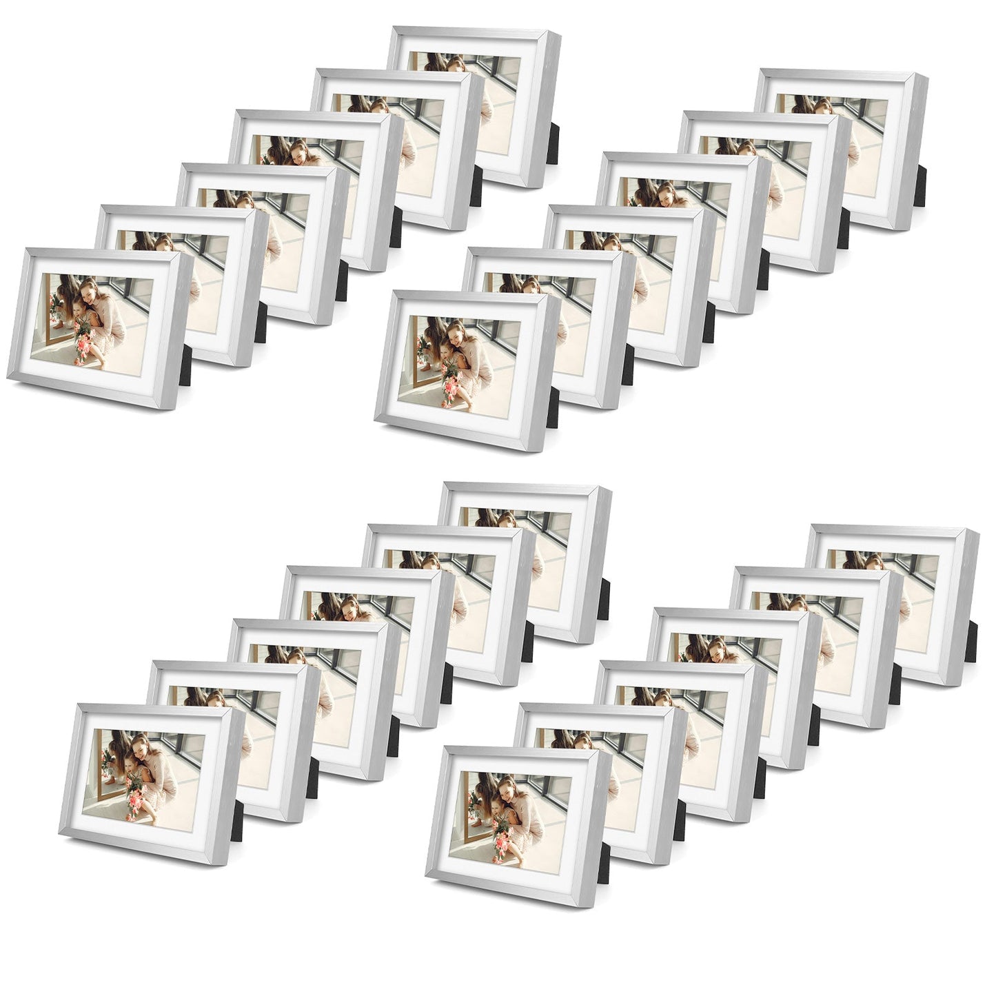 5x7 Metal Frame for 4x6 Photo with White Mat (24 Pcs Per Box) Silver