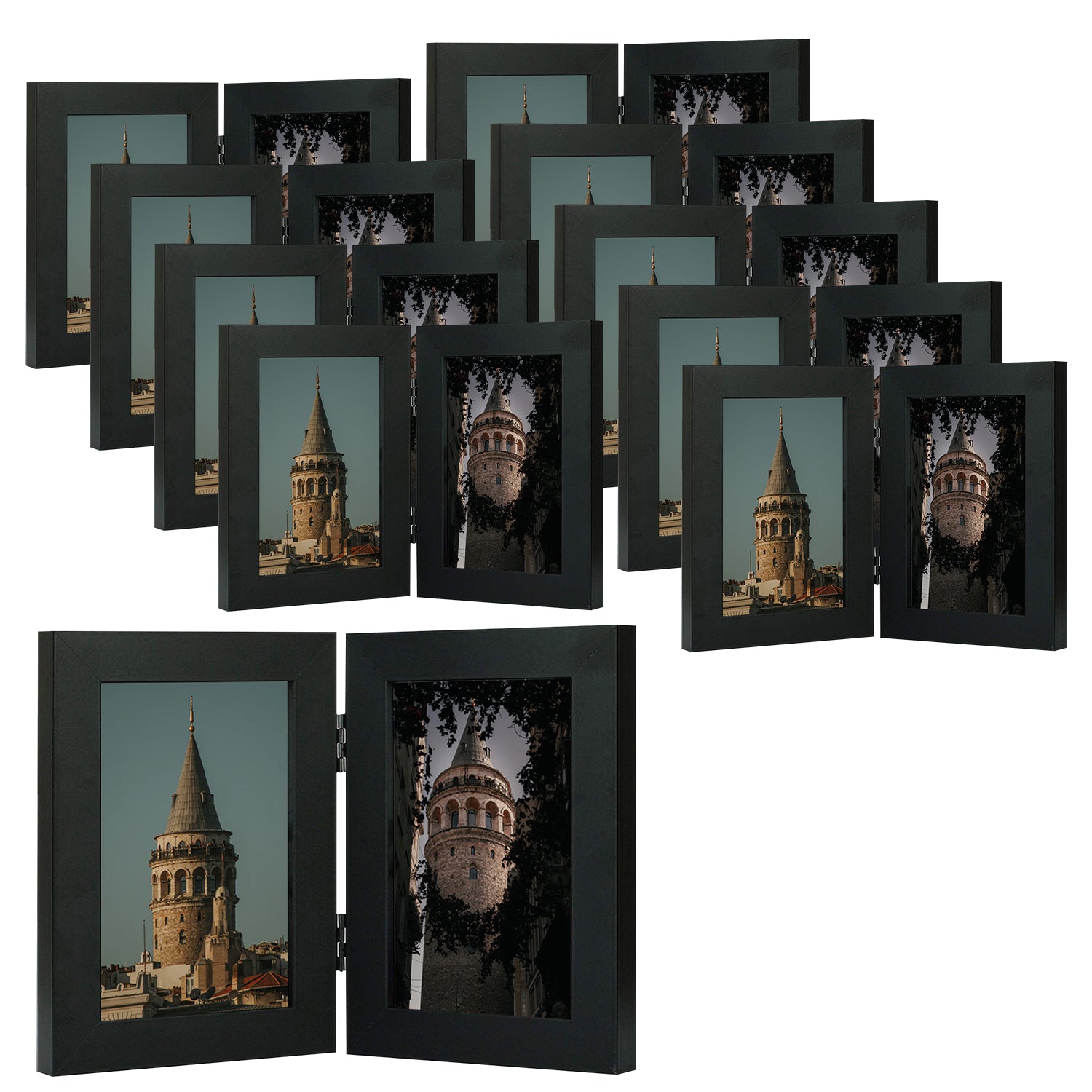 Clearance Double Picture Frame For 4x6 Photo Hinged Frames (10 Pcs Per Box) Black