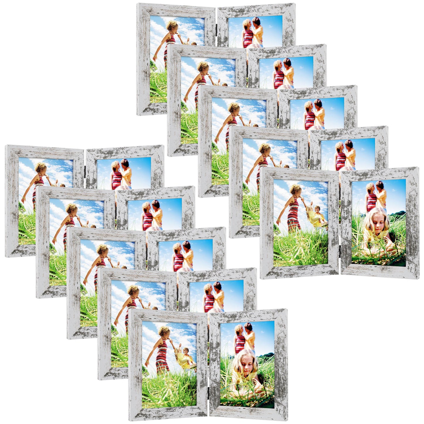 Double Picture Frame for 5x7 Picture (10 Pcs Per Box) Distressed White