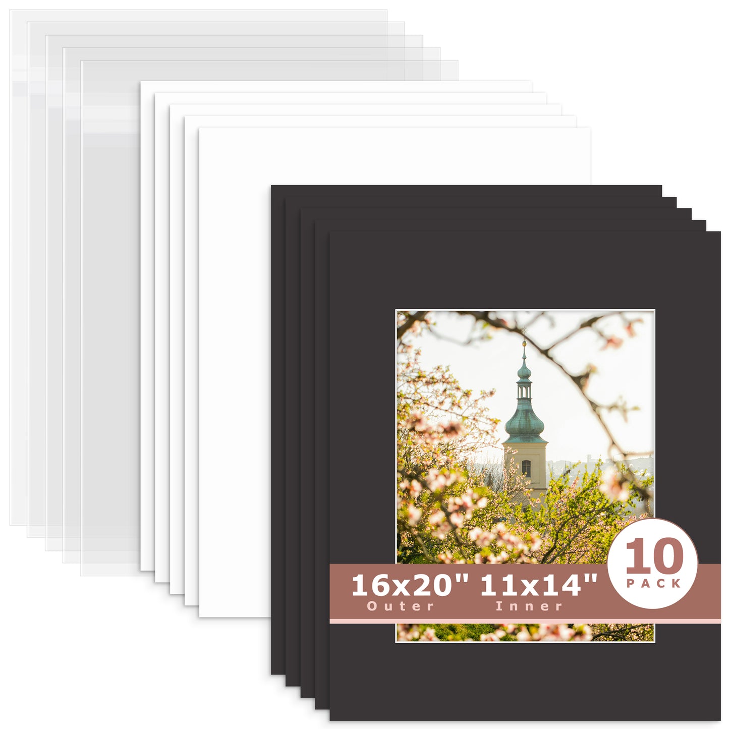 10 Pack 16x20 Whitecore Economy Pre-Cut Mat for 11x14 Photo+ Backing + Bag