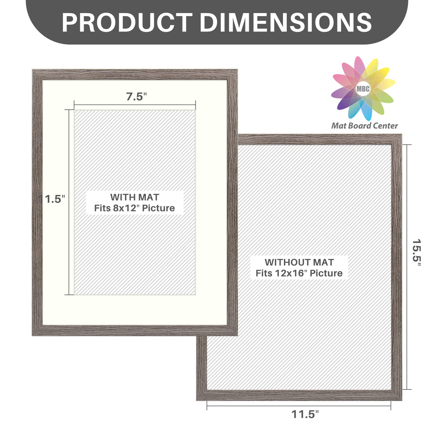 BOGO 12x16 Picture Frame for 8x12 Photo with Ivory Mat and Real