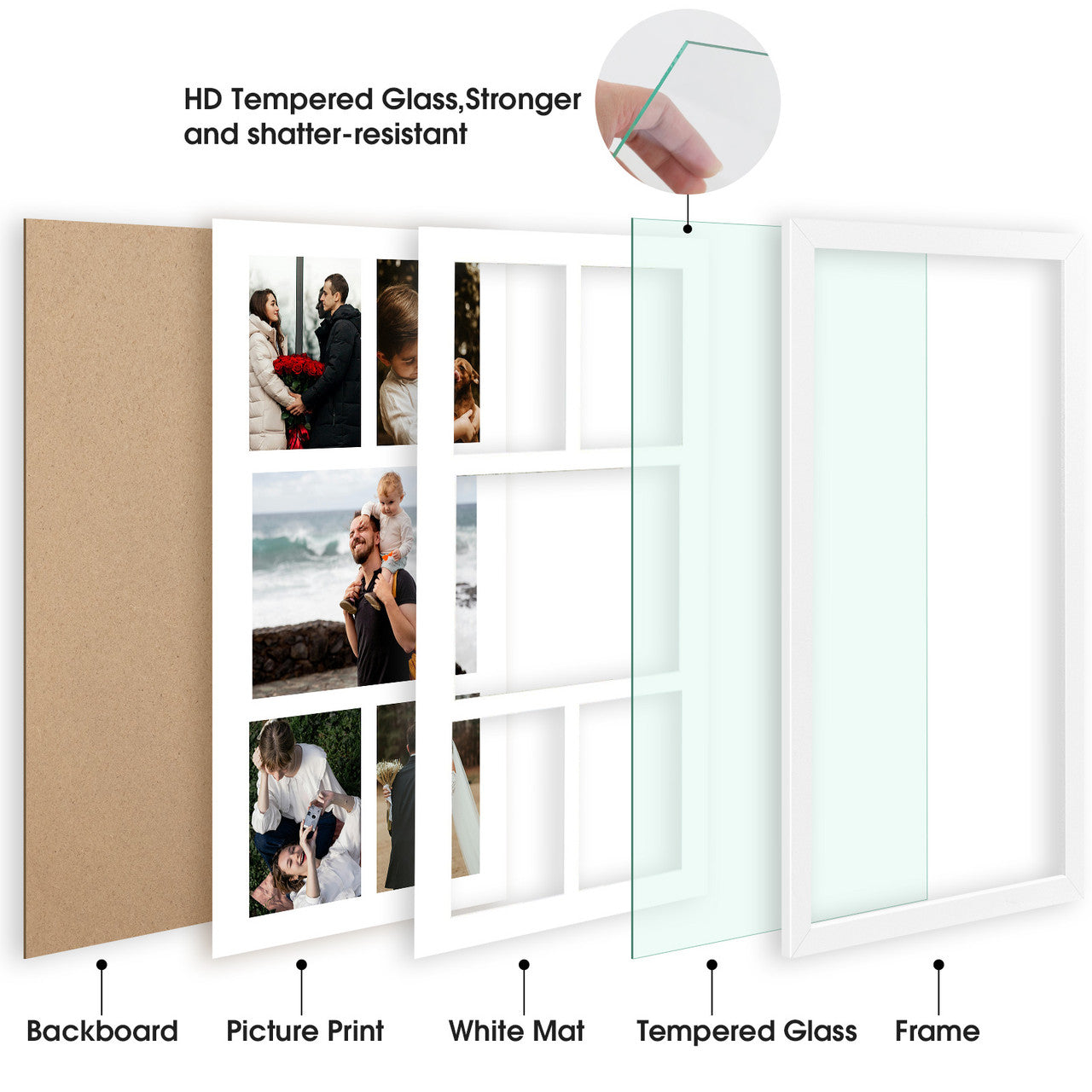 12X24 Collage Picture Frames, Wood Frames with Mat For One 8x10 and Four 5x7 Pictures (6 Pcs per Box)