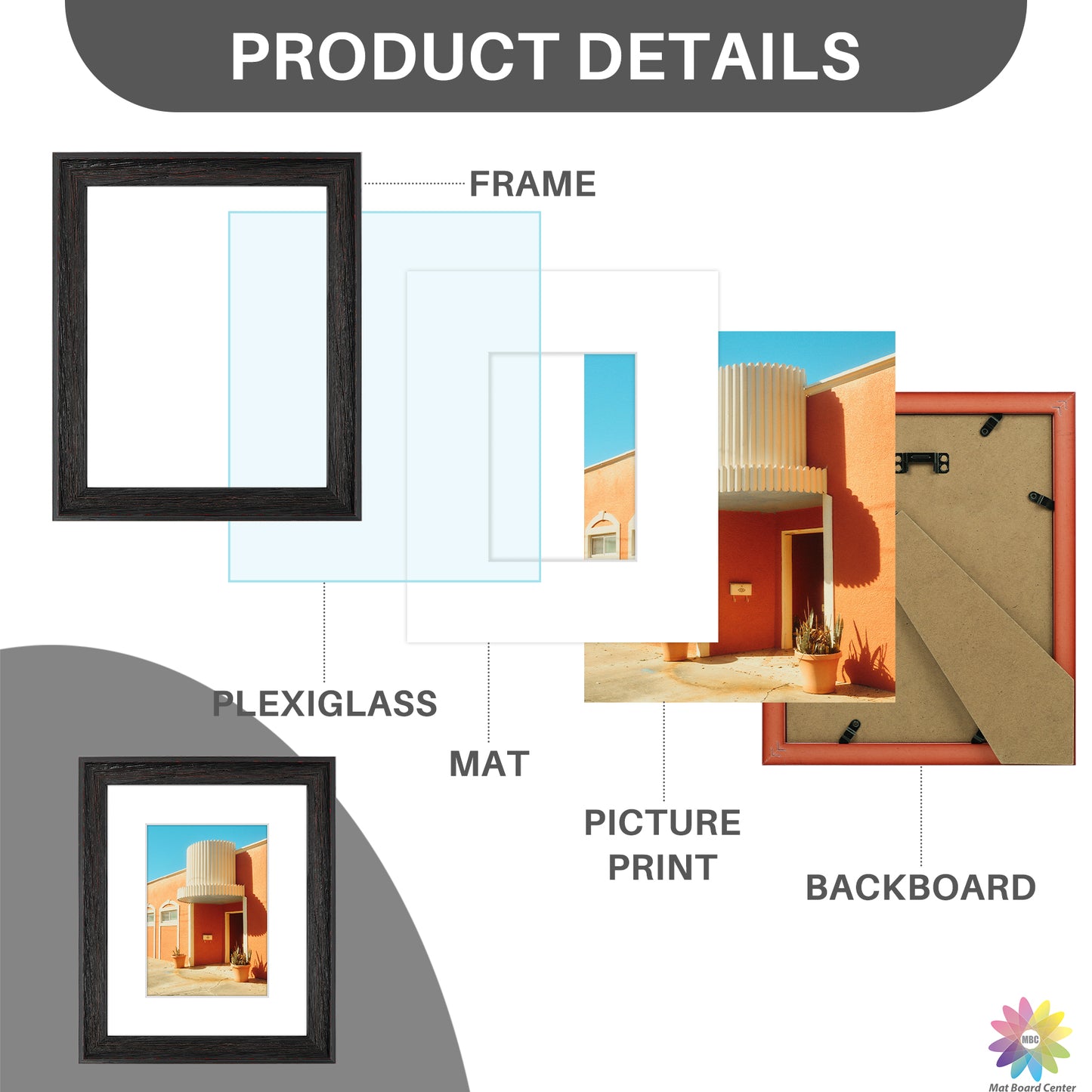 8x10 Picture Frame with White Mat and Plexiglass (10 Pcs Per Box)