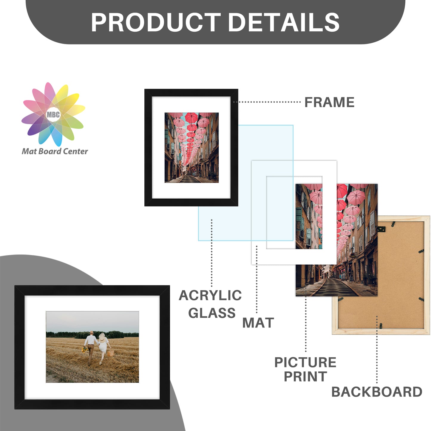11x14 Wood Frame for 8x10 Picture with Acrylic Glass(10 Pcs per Box)