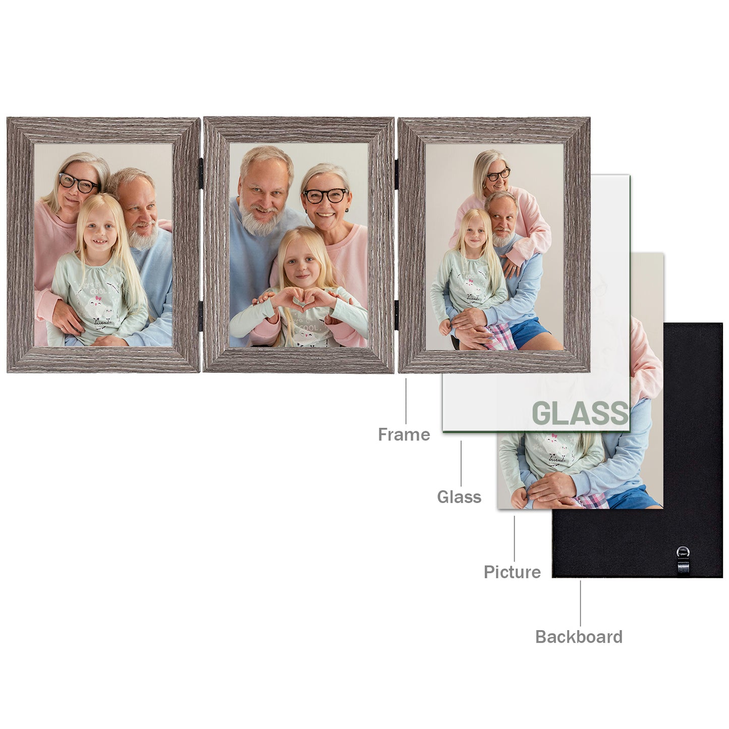 Clearance Grey 5x7 Three Picture Frame Triple Frame (8 Pcs per Box)