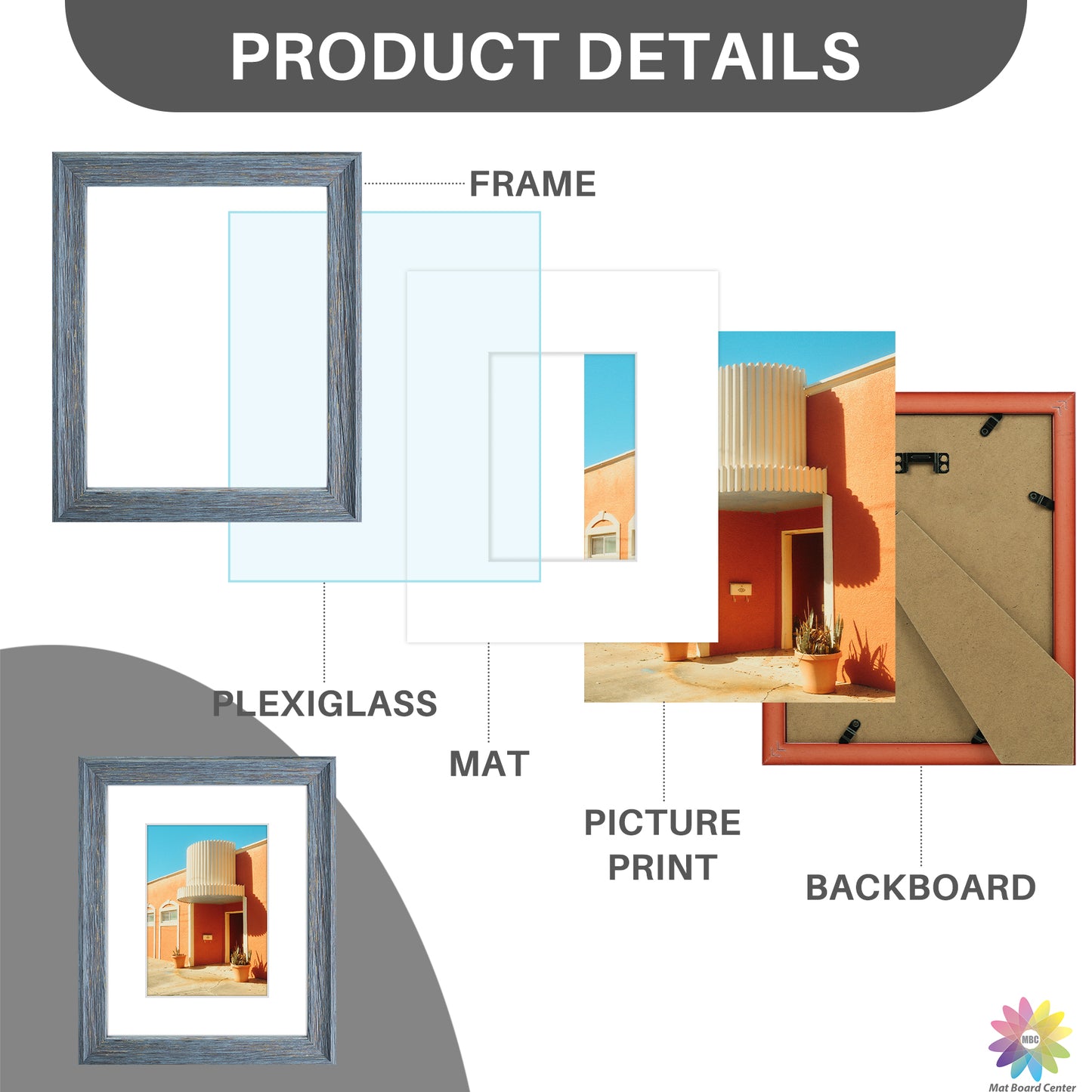 8x10 Picture Frame with White Mat and Plexiglass (10 Pcs Per Box)