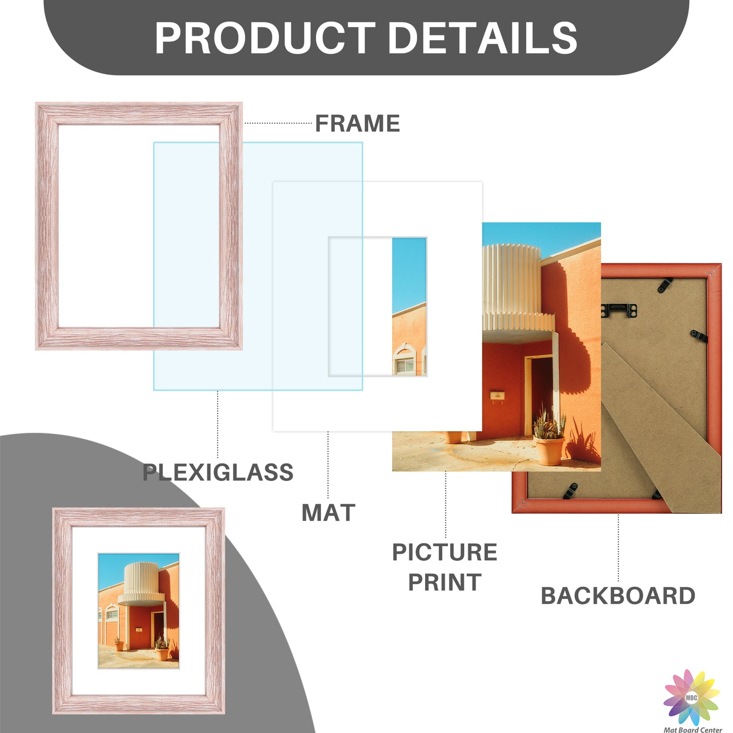 8x10 Picture Frame with White Mat and Plexiglass (10 Pcs Per Box)