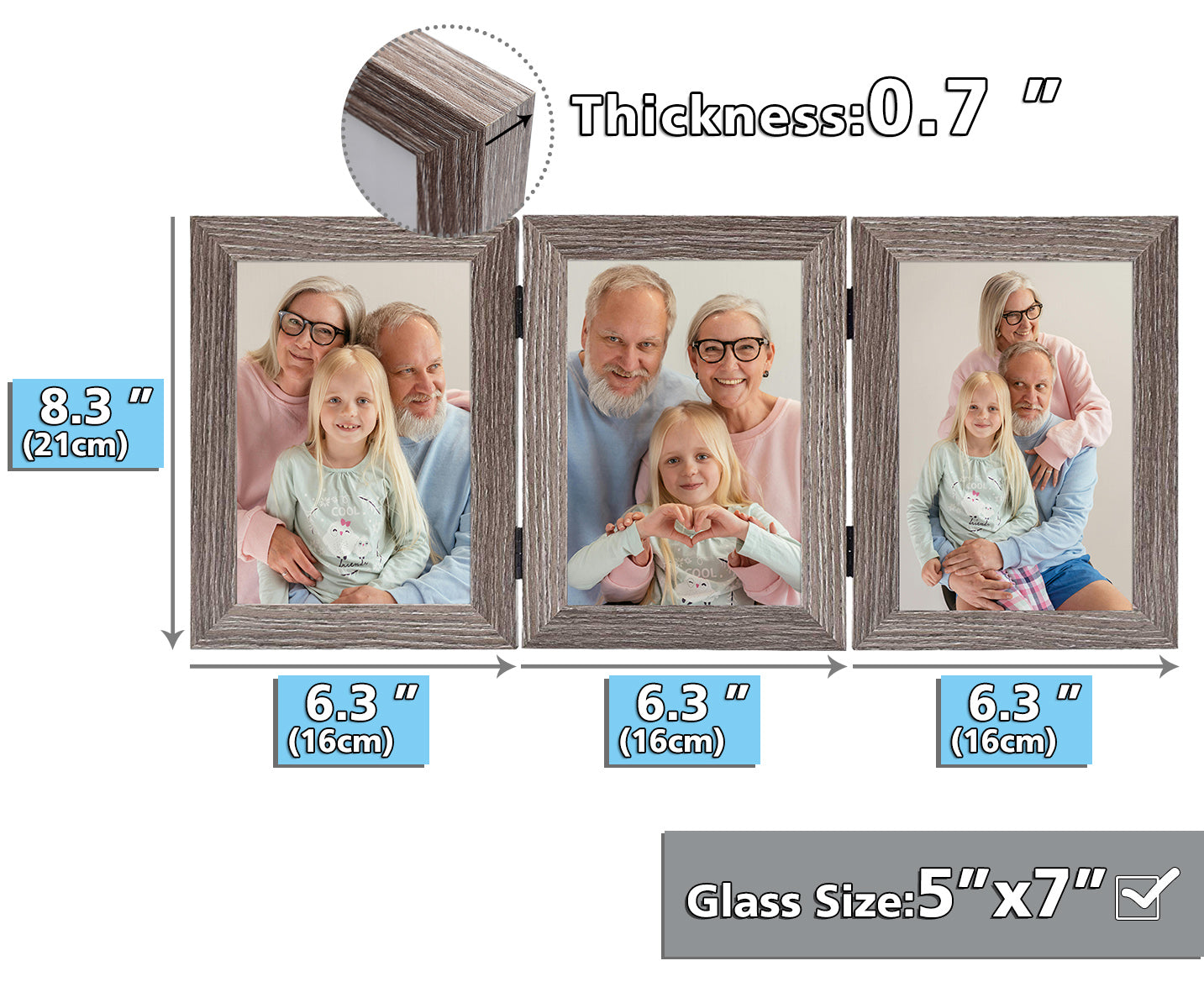 Clearance Grey 5x7 Three Picture Frame Triple Frame (8 Pcs per Box)