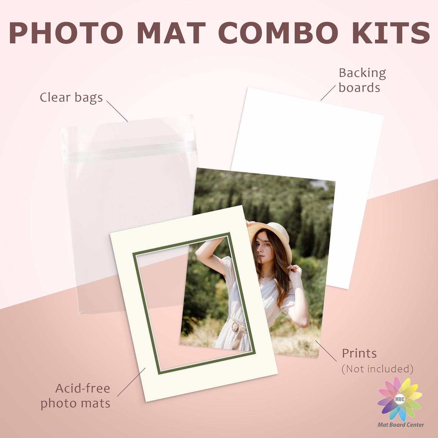 10 Pack 11x14 Ivory Turret Over Green Double Mat For 8x10 Photos + Backing + Bag