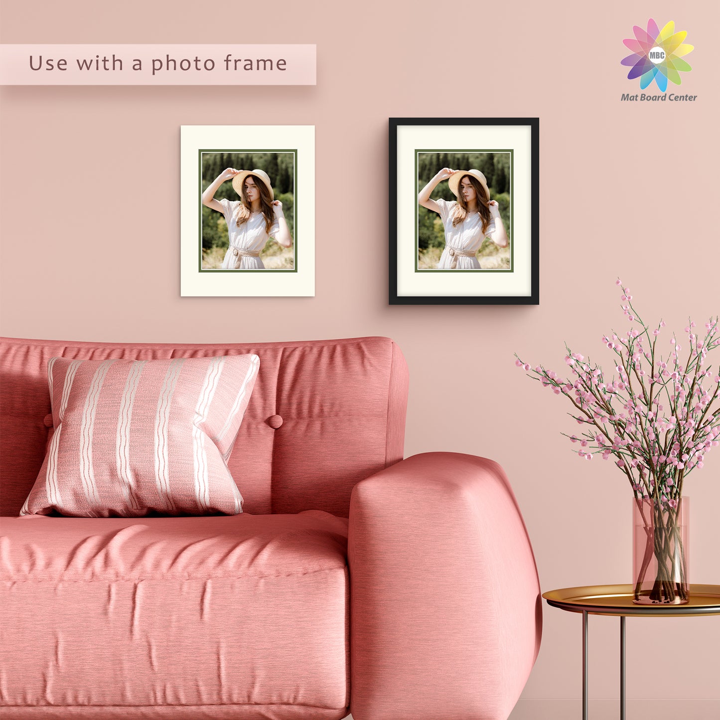 10 Pack 11x14 Ivory Turret Over Green Double Mat For 8x10 Photos + Backing + Bag