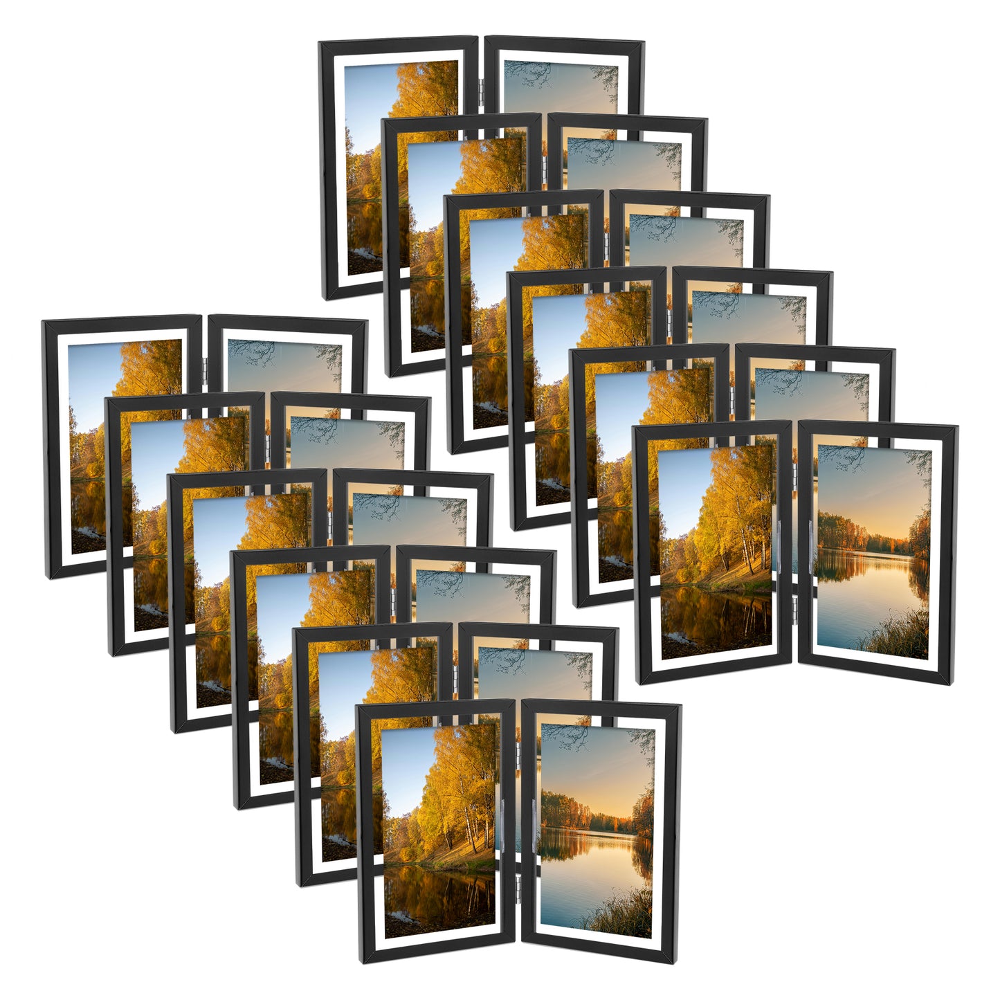 4x6 Floating Frame, Double Hinged Metal Frame Displays Any Size Photo up to 4 by 6 (12 Pcs Per Box) Black