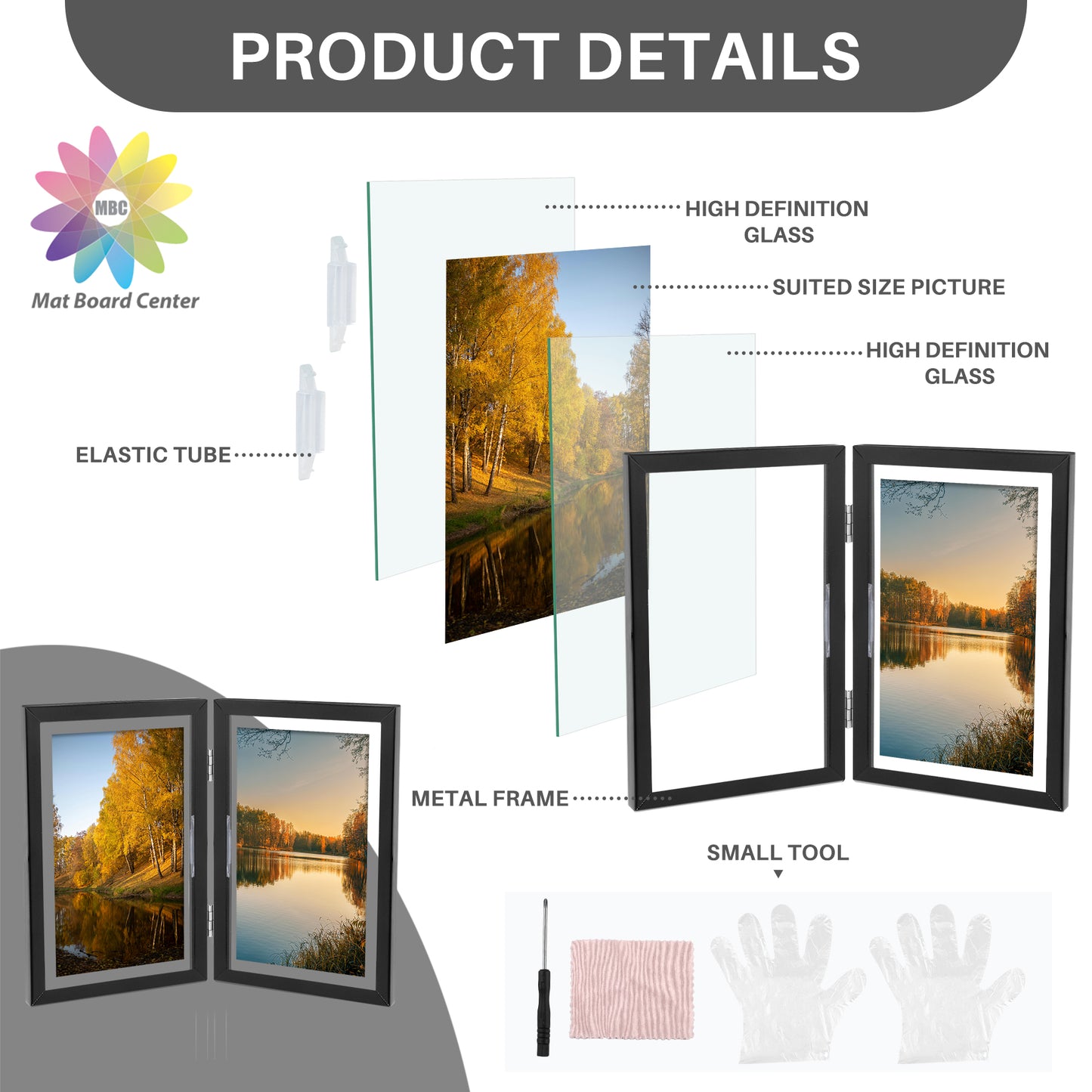 4x6 Floating Frame, Double Hinged Metal Frame Displays Any Size Photo up to 4 by 6 (12 Pcs Per Box)