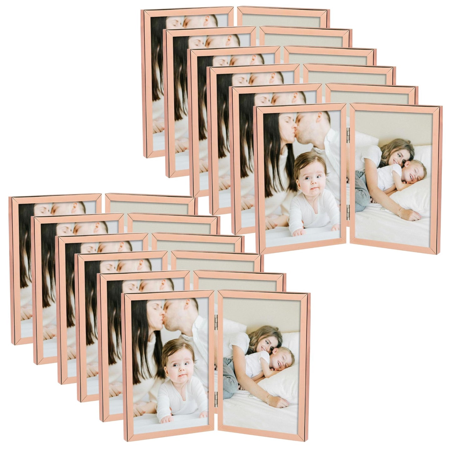 4x6 Floating Frame, Double Hinged Metal Frame Displays Any Size Photo up to 4 by 6 (12 Pcs Per Box) Rose Gold