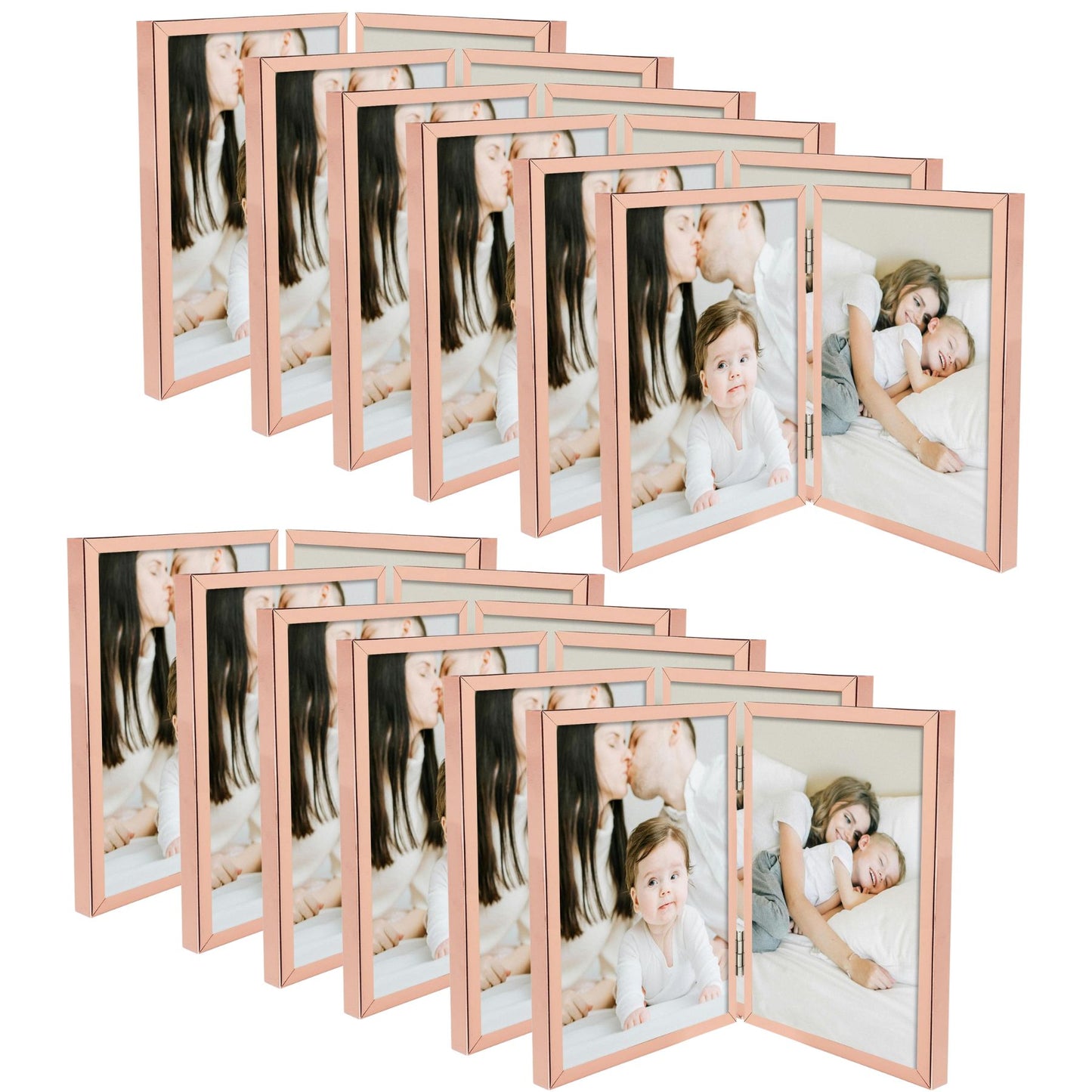 5x7 Floating Frame, Double Hinged Metal Frame Displays Any Size Photo up to 5 by 7 (12 Pcs Per Box) Rose Gold