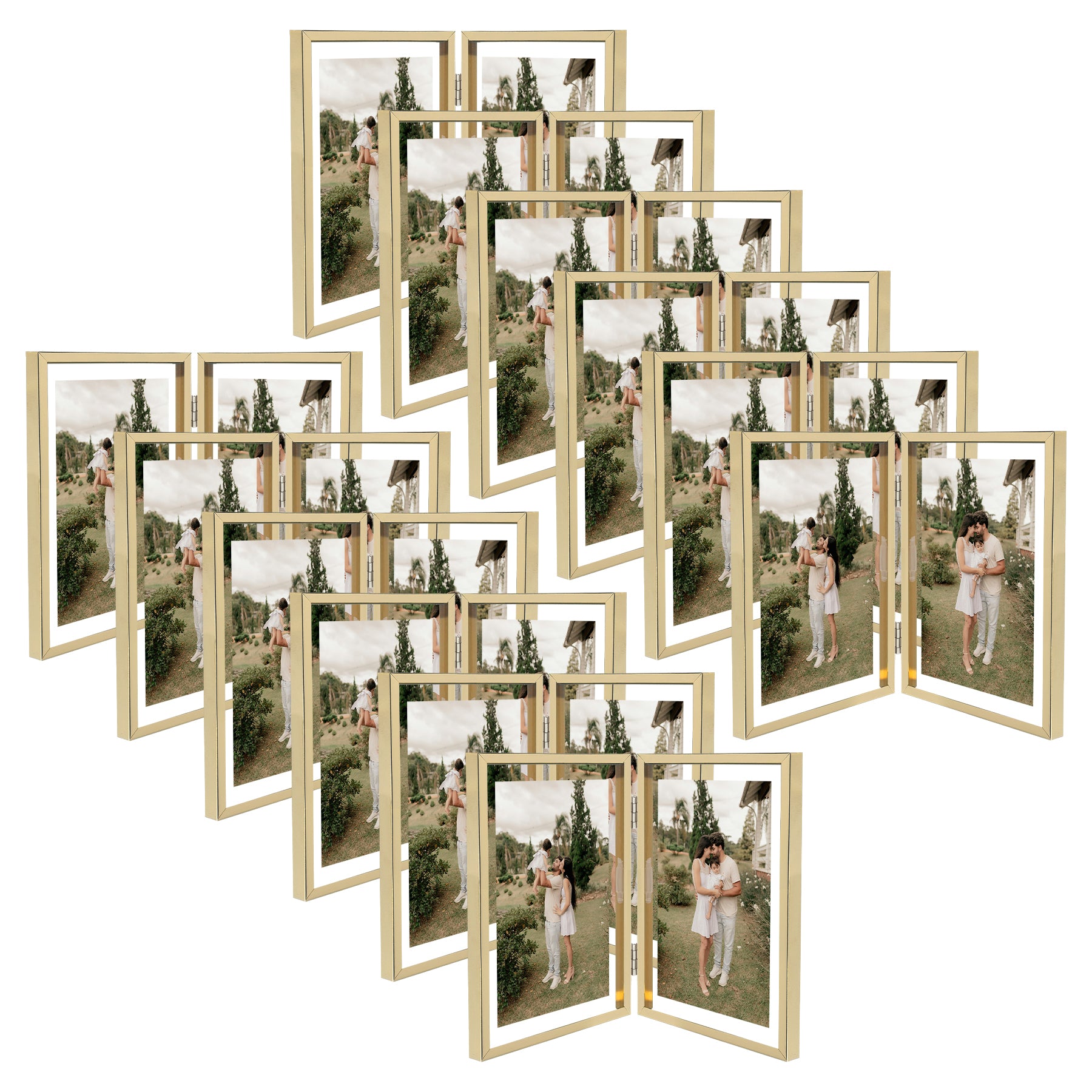 Clearance 6x8 Floating Frame, Double Hinged Metal Frame Displays Any Size Photo up to 6 by 8 (12 Pcs Per Box) Gold