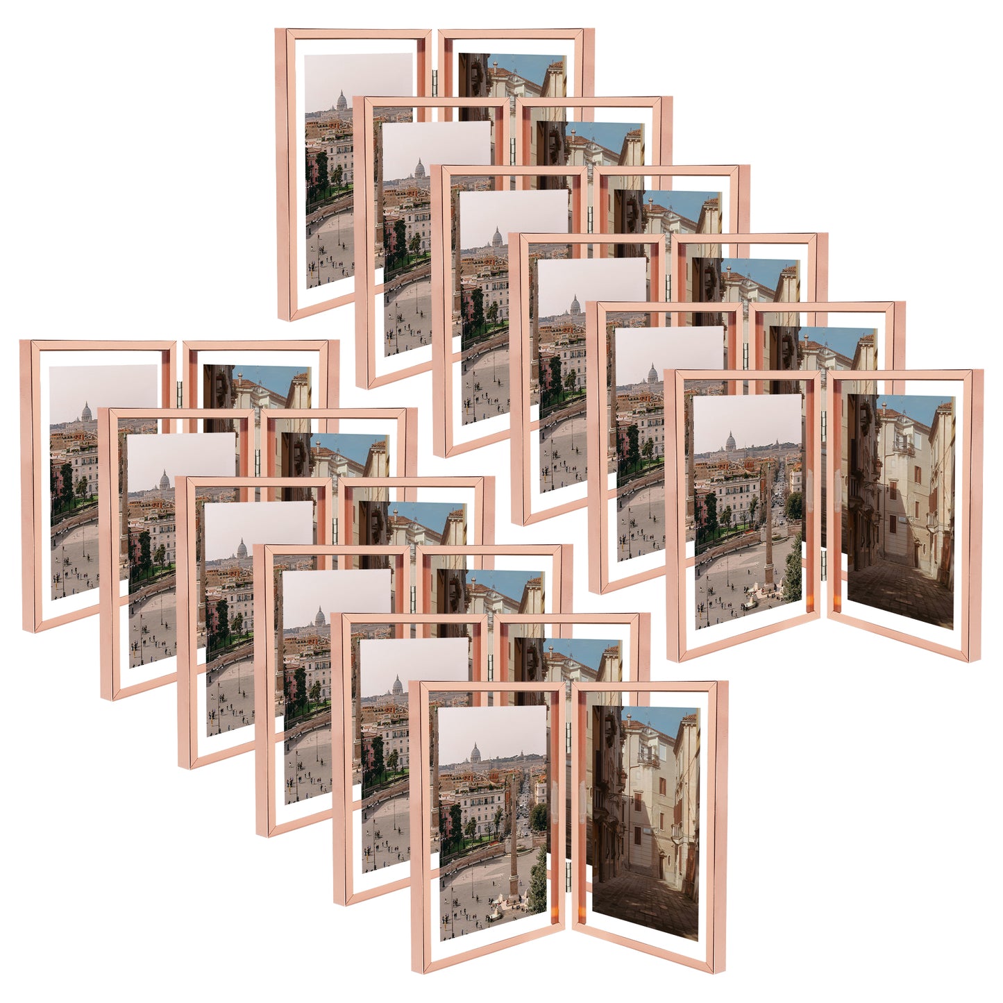 6x8 Floating Frame, Double Hinged Metal Frame Displays Any Size Photo up to 6 by 8 (12 Pcs Per Box) Rose Gold
